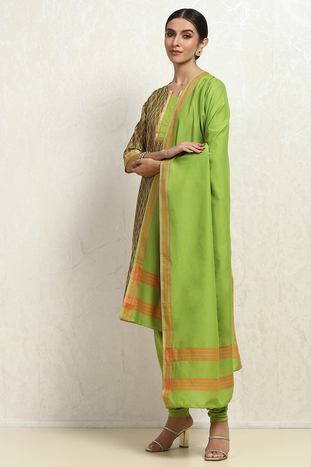 Grey Cotton Handloom Unstitched Suit Set image number 4