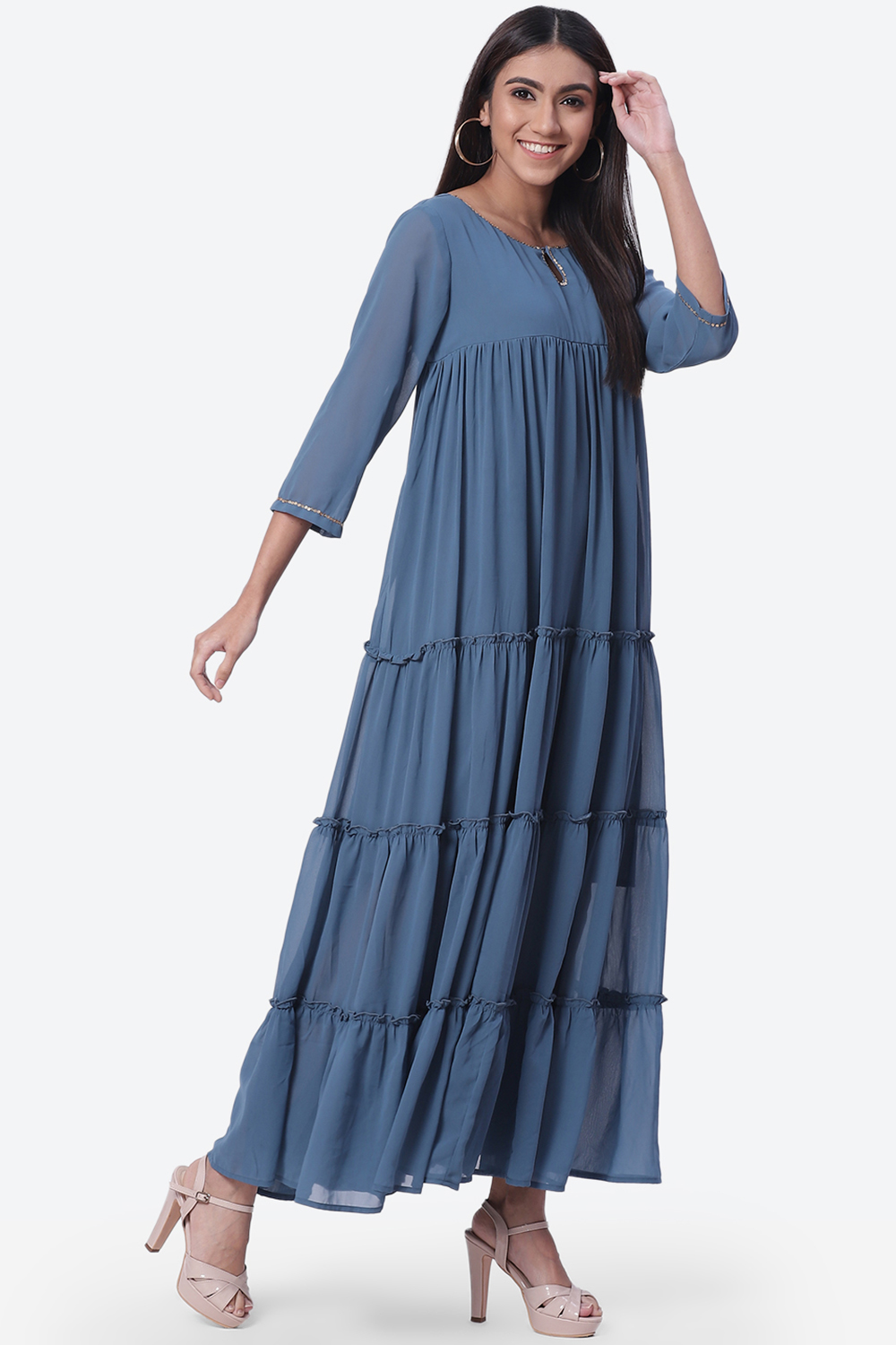 Blue Art Silk Fusion Dress image number 3