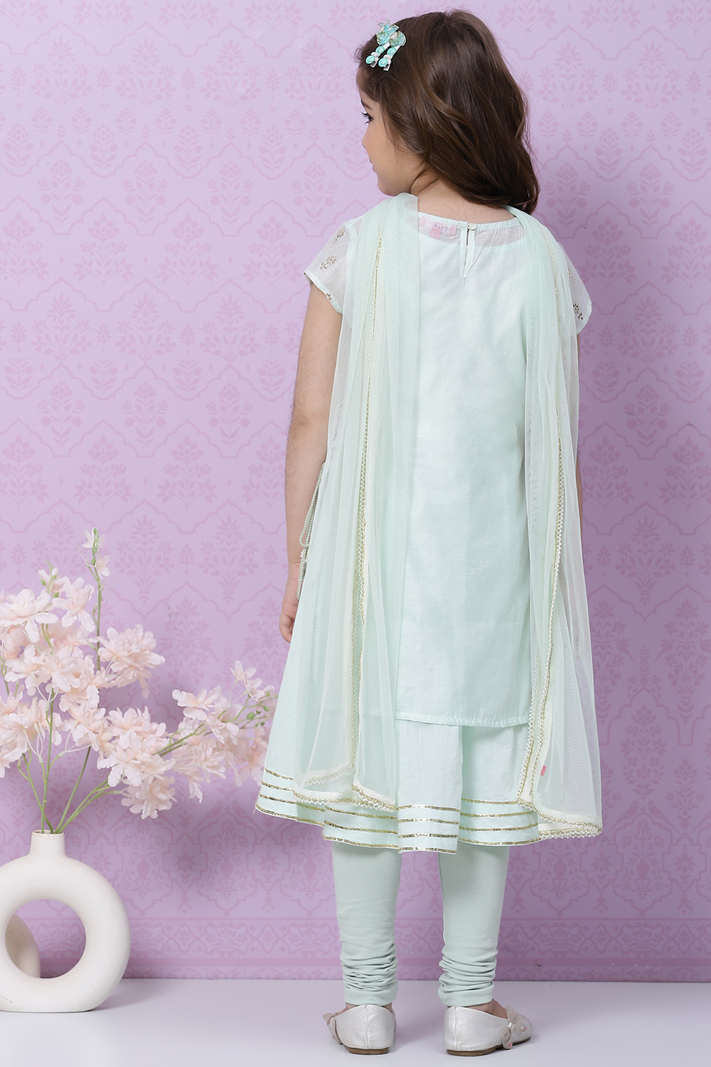 Light Blue Art Silk Flared Kurta Churidar Suit Set image number 4