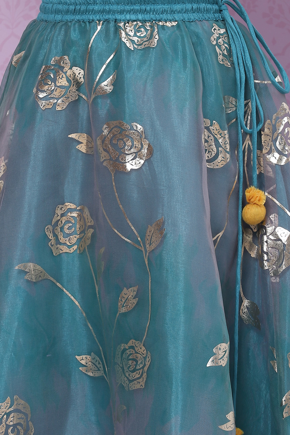 Yellow Art Silk Top With Flared Lehenga Set image number 2