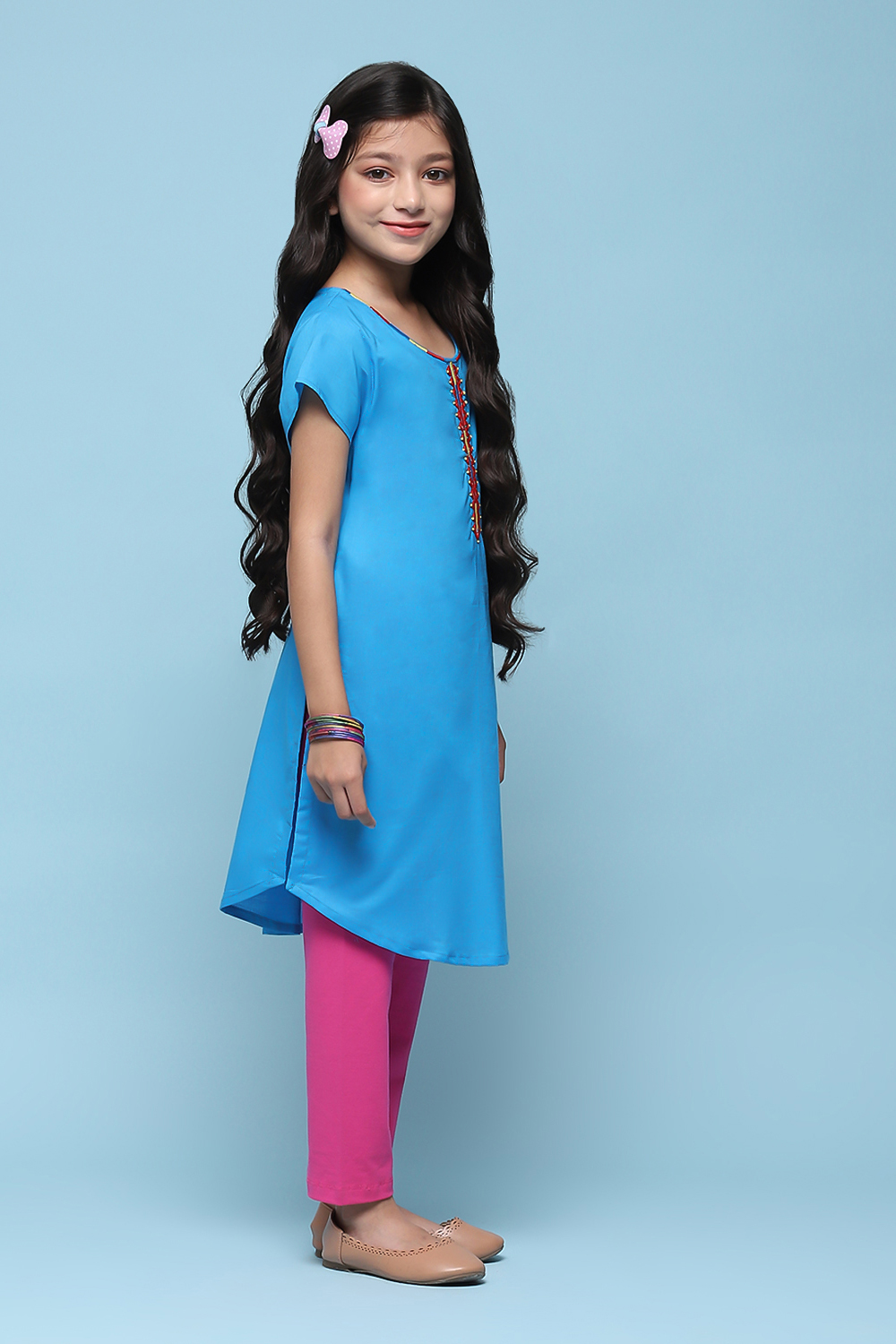 Blue Cotton Straight Solid Kurta Set image number 5