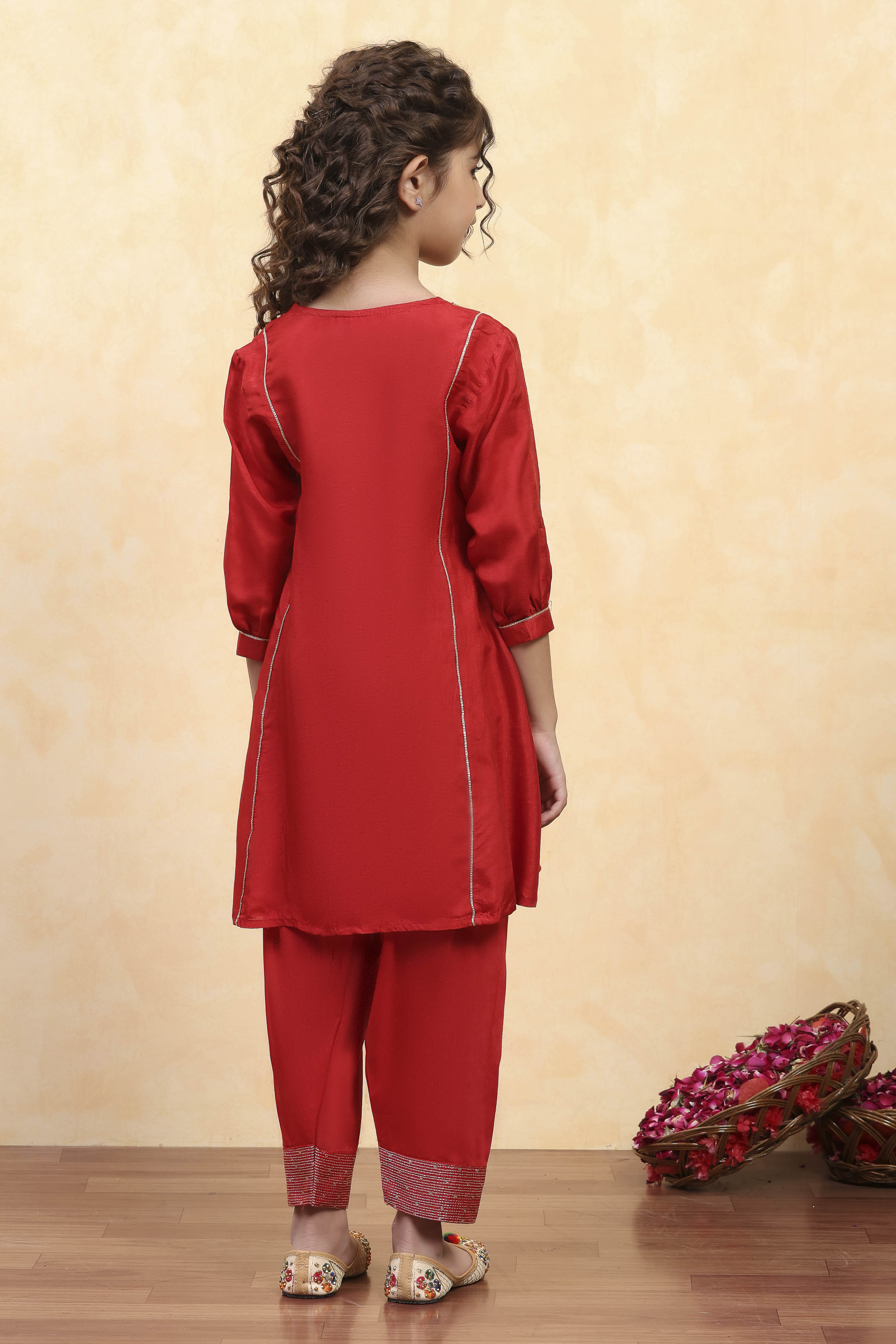Red Viscose Rayon Solid A-Line Suit Set image number 4