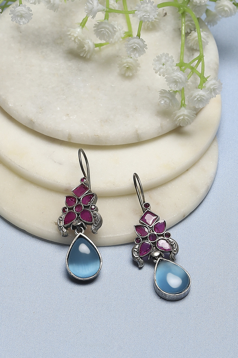 Blue Pink Stone Earrings image number 0