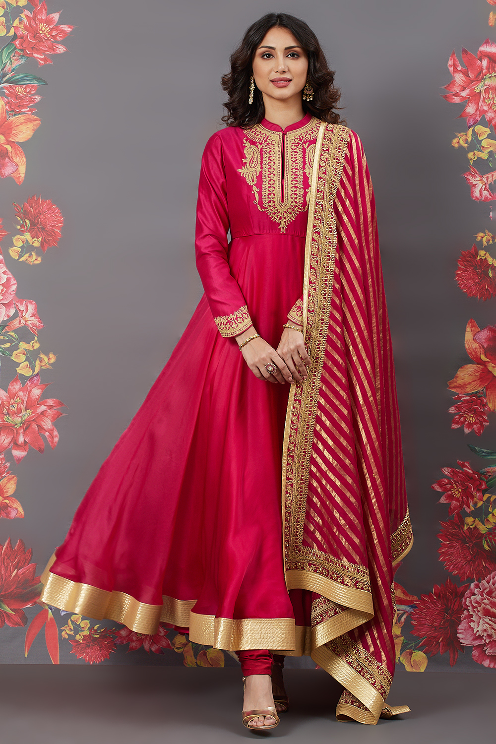 Rohit Bal Yellow Cotton Silk Anarkali image number 4