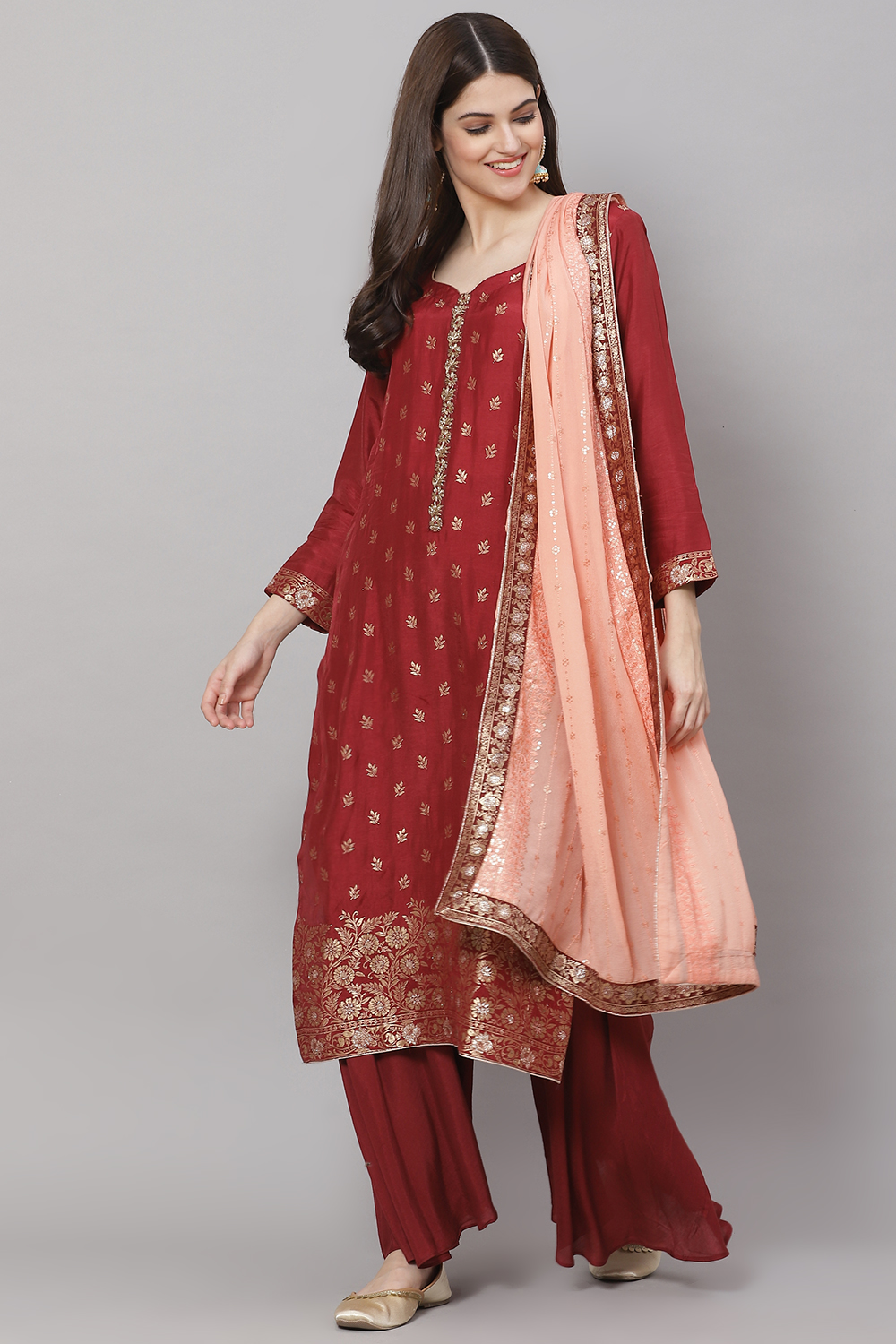 Off White Chanderi Machine Embroidered Unstitched Suit Set image number 0