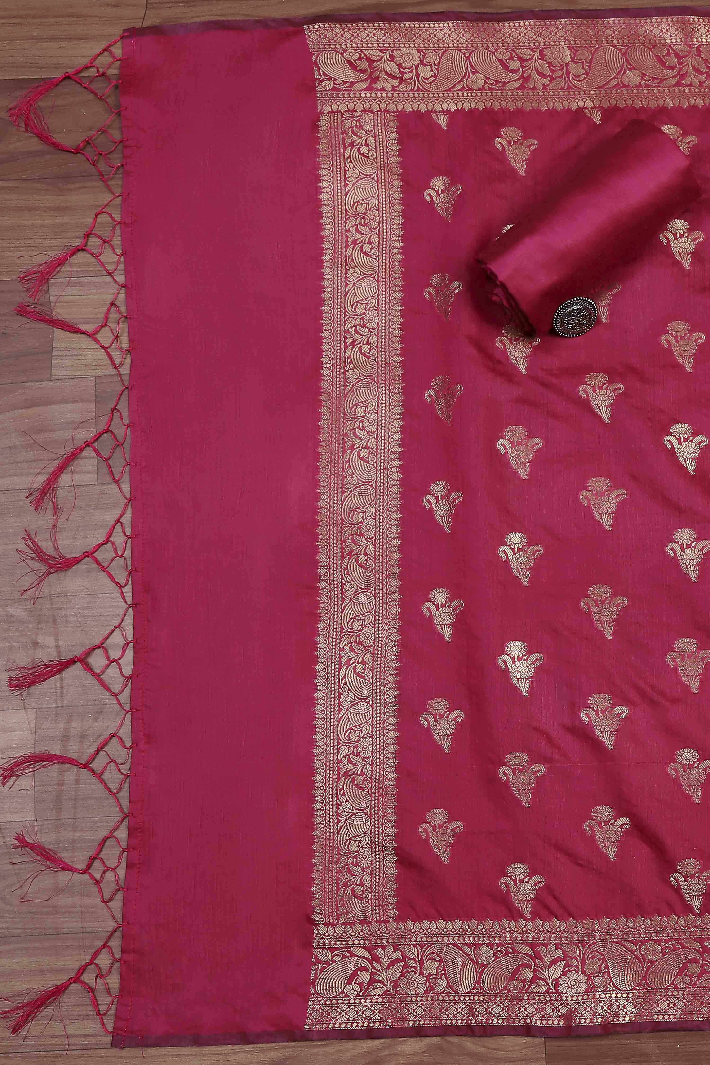Rani Banarasi Chanderi Banarasi Print Unstitched Suit Set image number 3