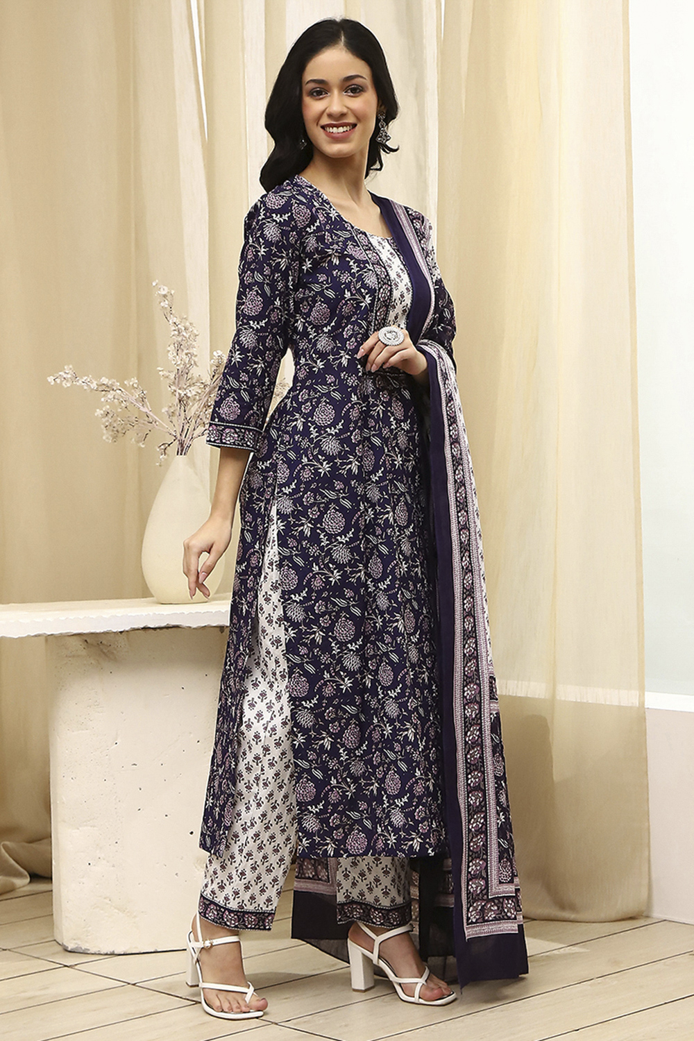 Assorted Cotton Hand Block Print Unstitched Suit Set image number 5