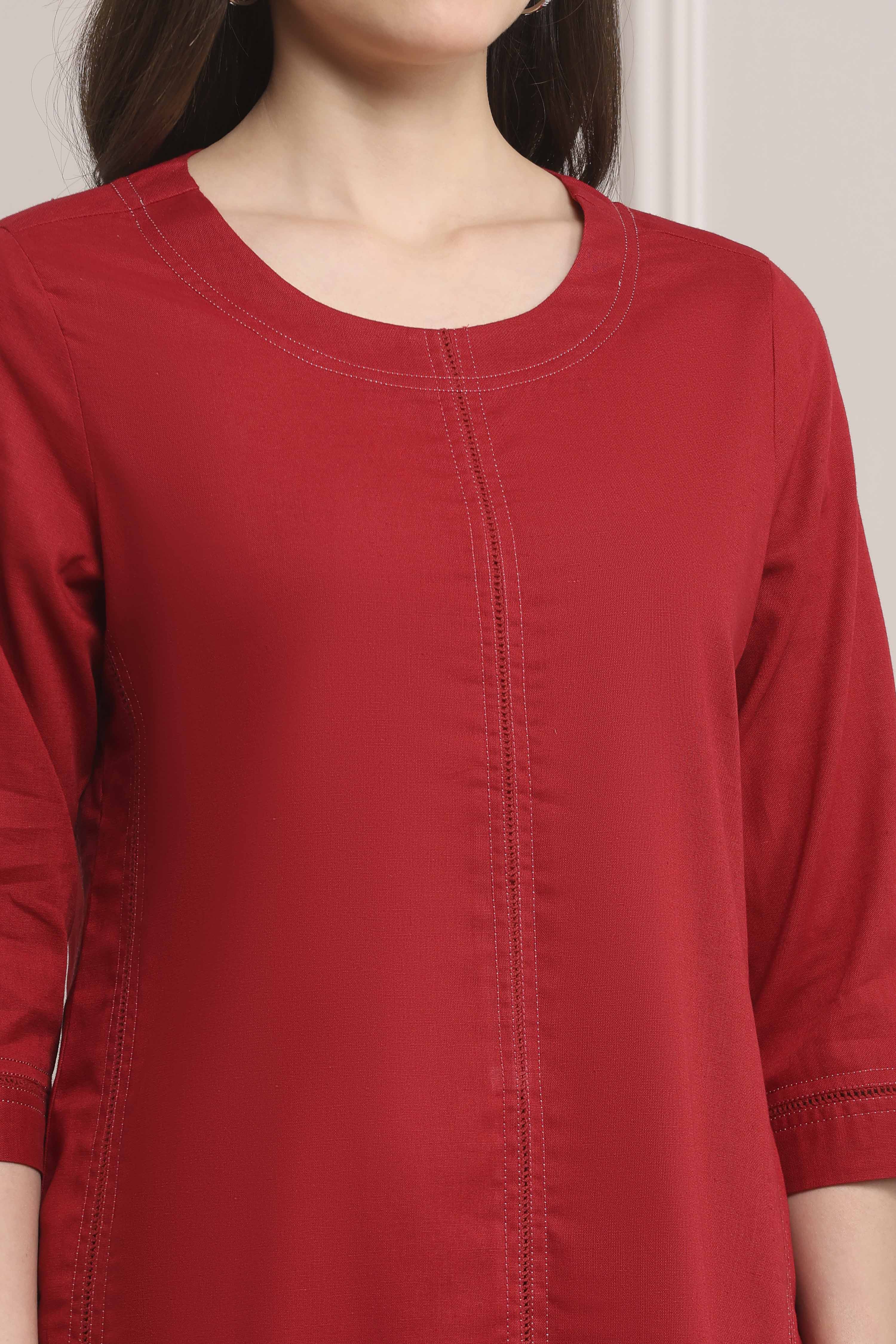 Red Solid Straight Kurta image number 1