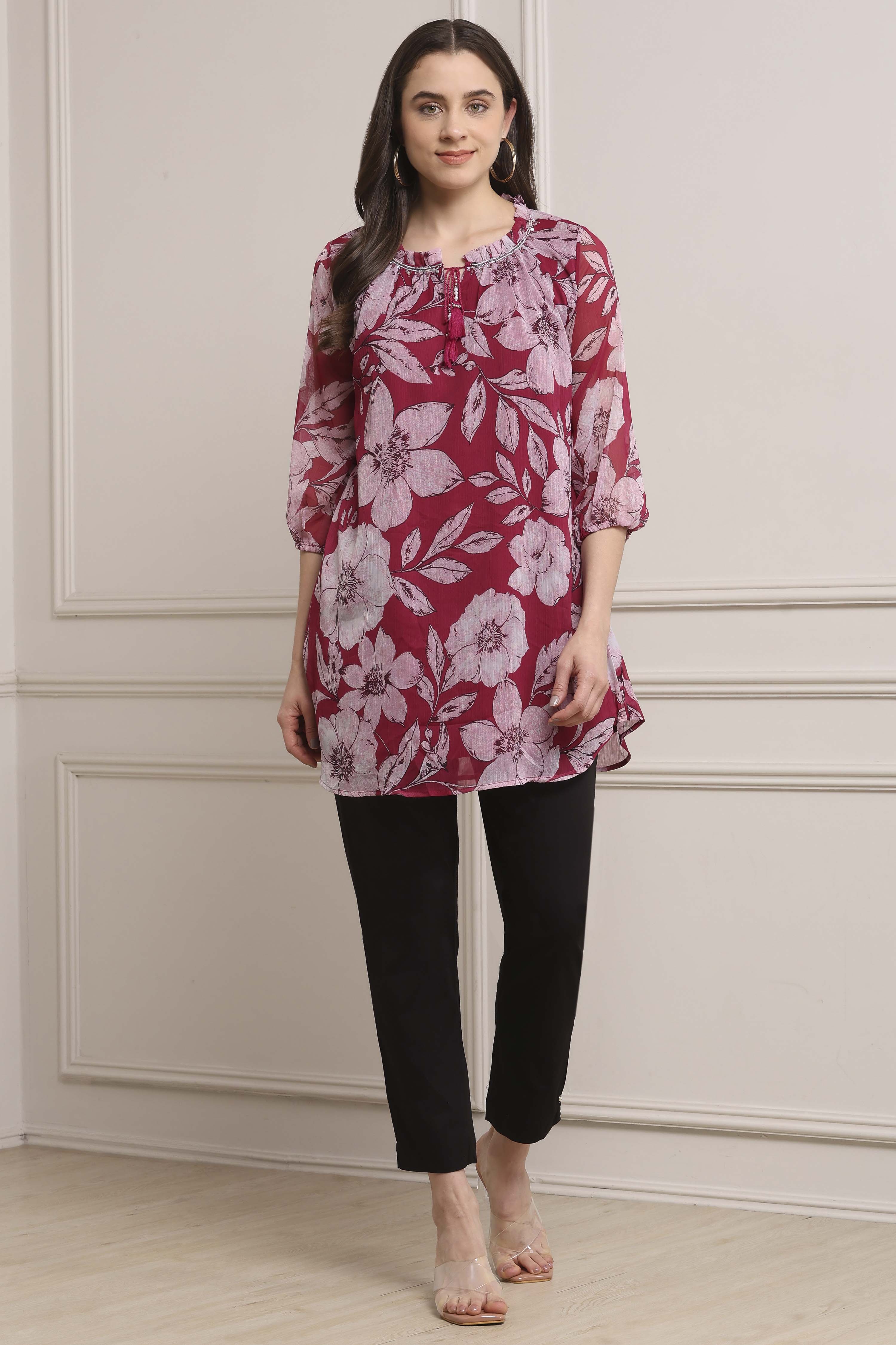 Berry Polyester Straight Kurta Pants Set image number 6