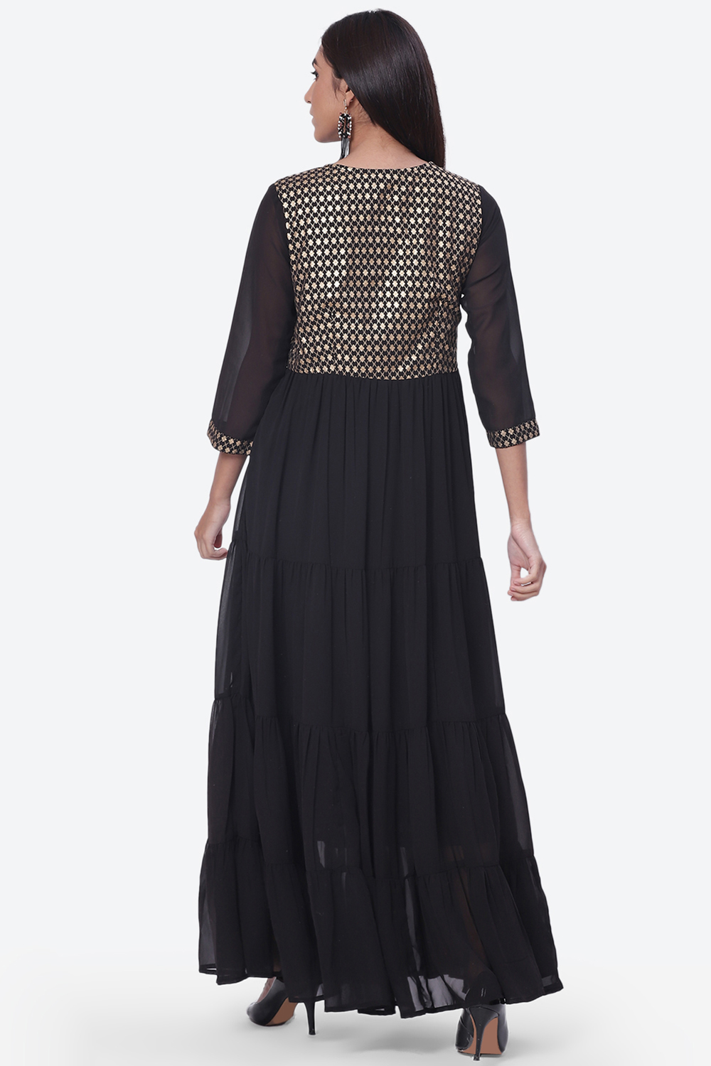 Red Art Silk Fusion Dress image number 4