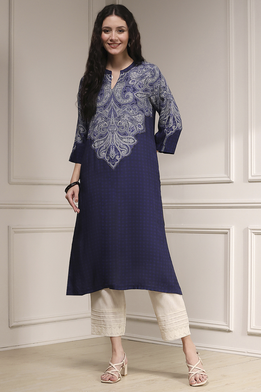Olive Green Printed Straight Kurta image number 5