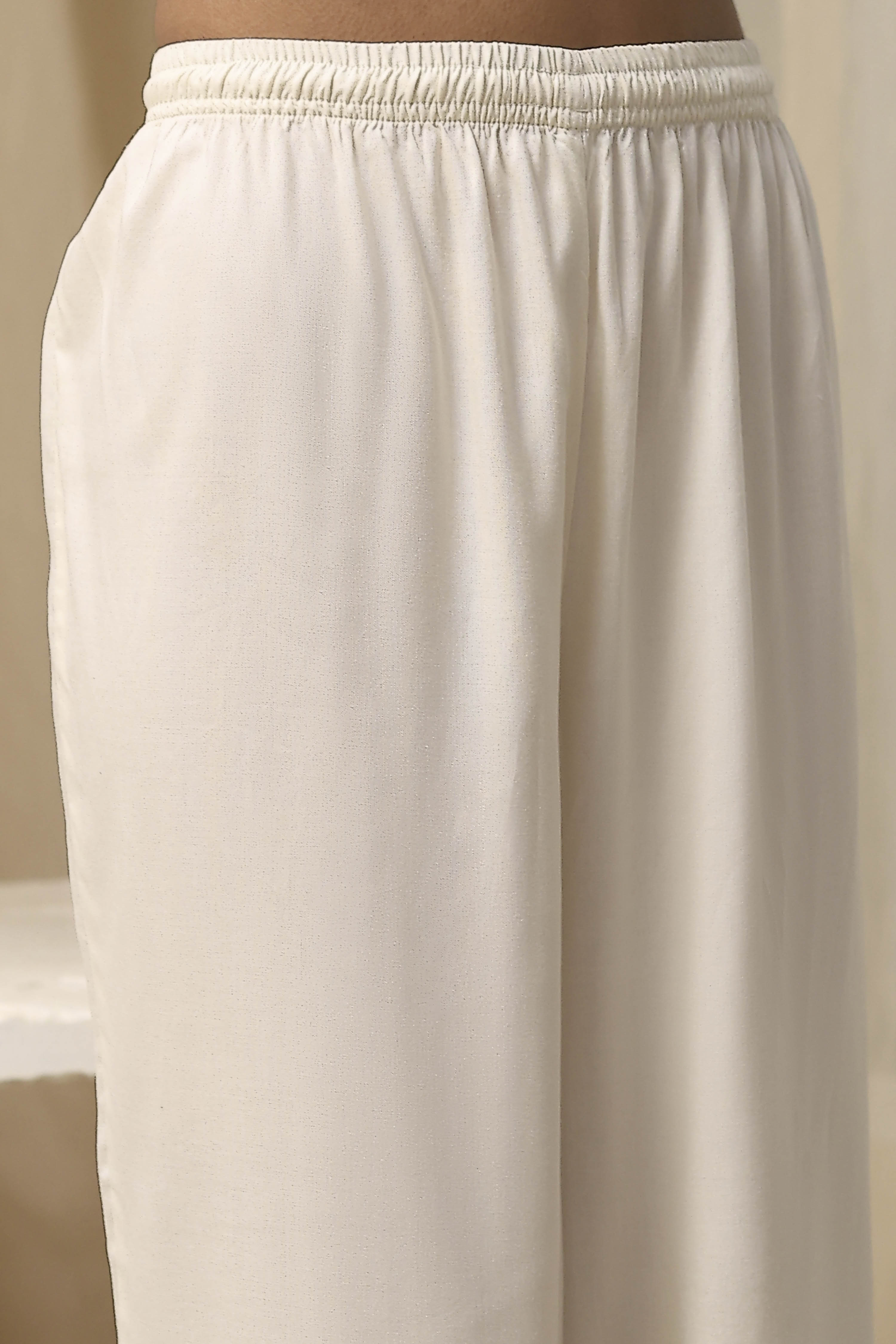 Cream-Colored Viscose Embellished Gathered Suit Set image number 2