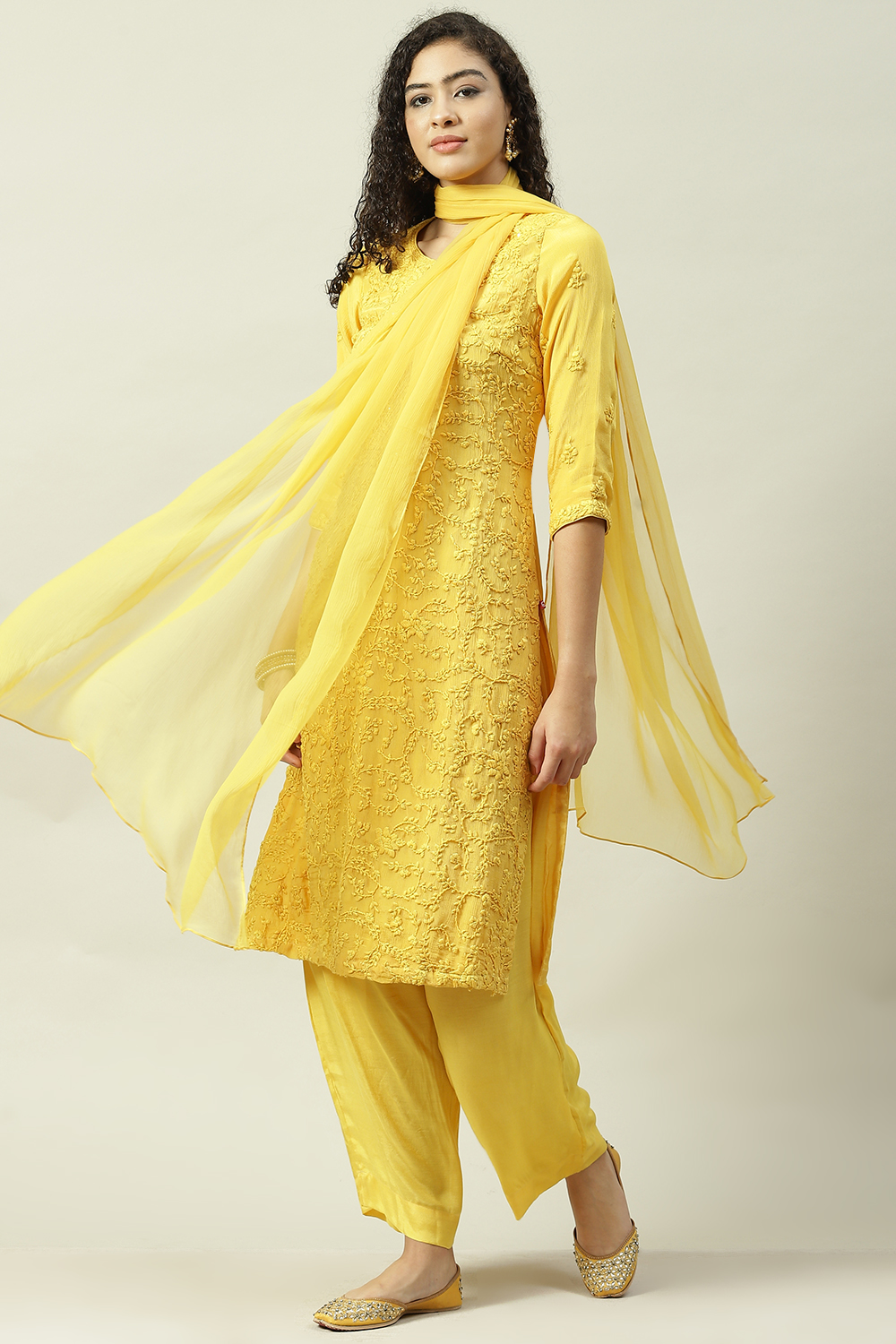 Mustard Viscose Straight Kurta Palazzo Suit Set image number 4