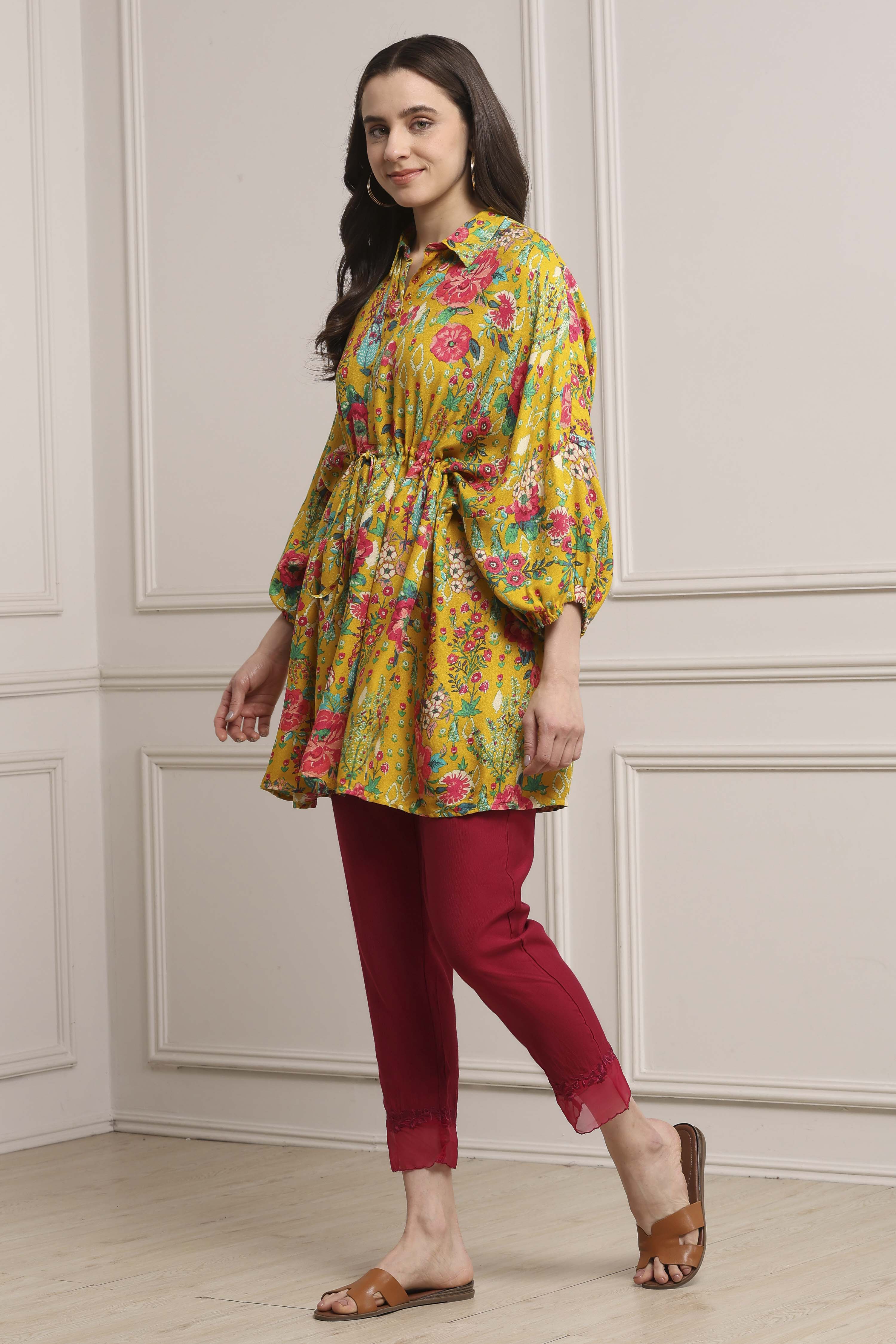 Mustard Viscose Rayon Straight Kurta Pants Set image number 3