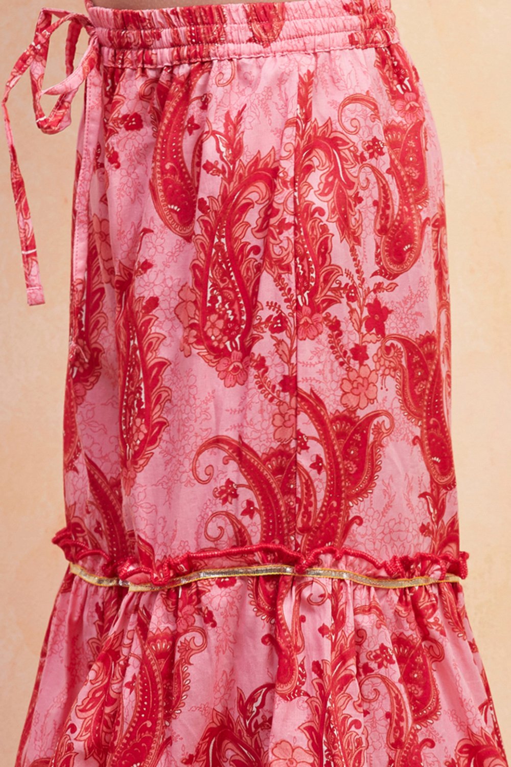 Pink Cotton Printed Gathered Suit Set image number 2