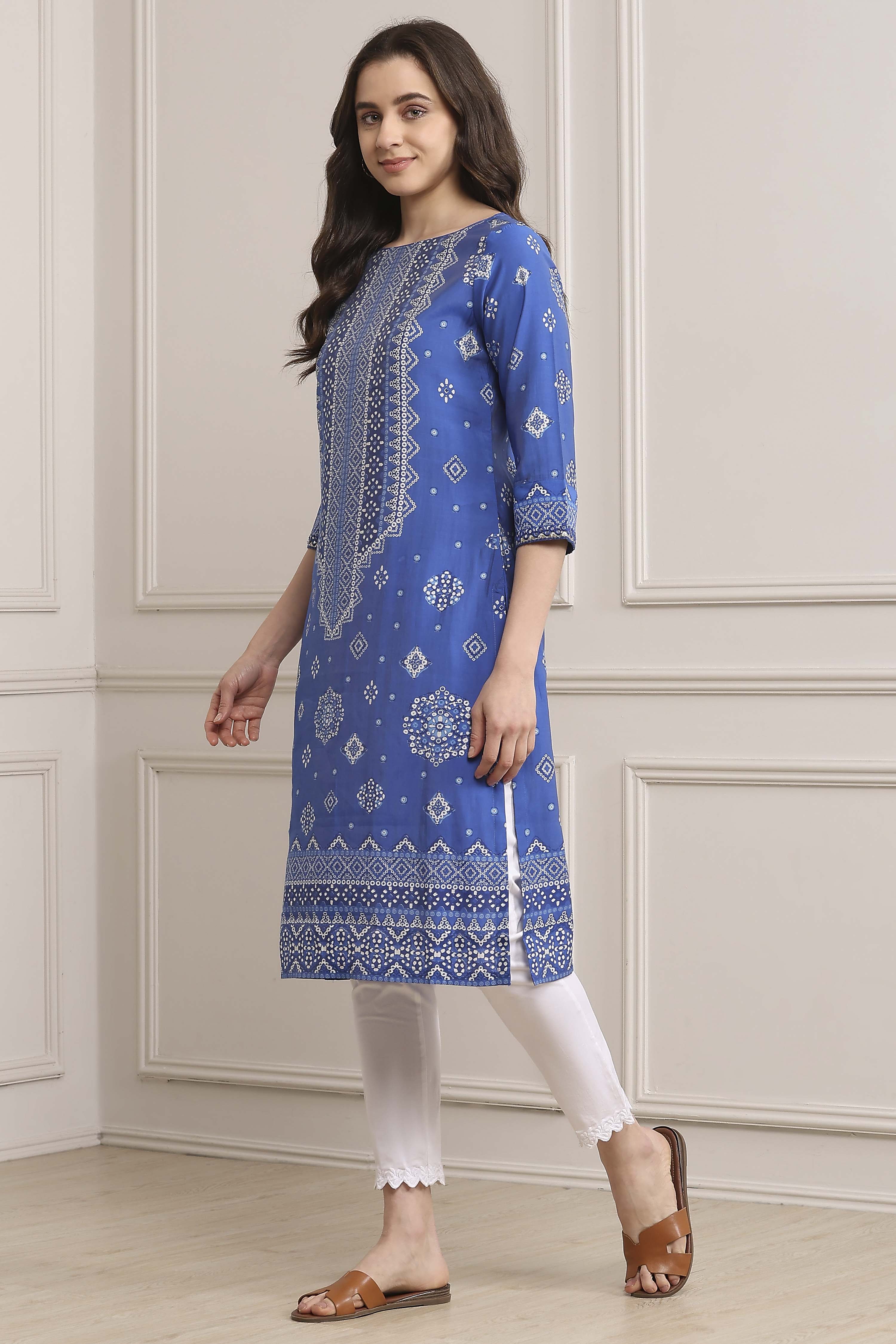 Deep Fuchsia Rayon Straight Printed Kurta image number 2