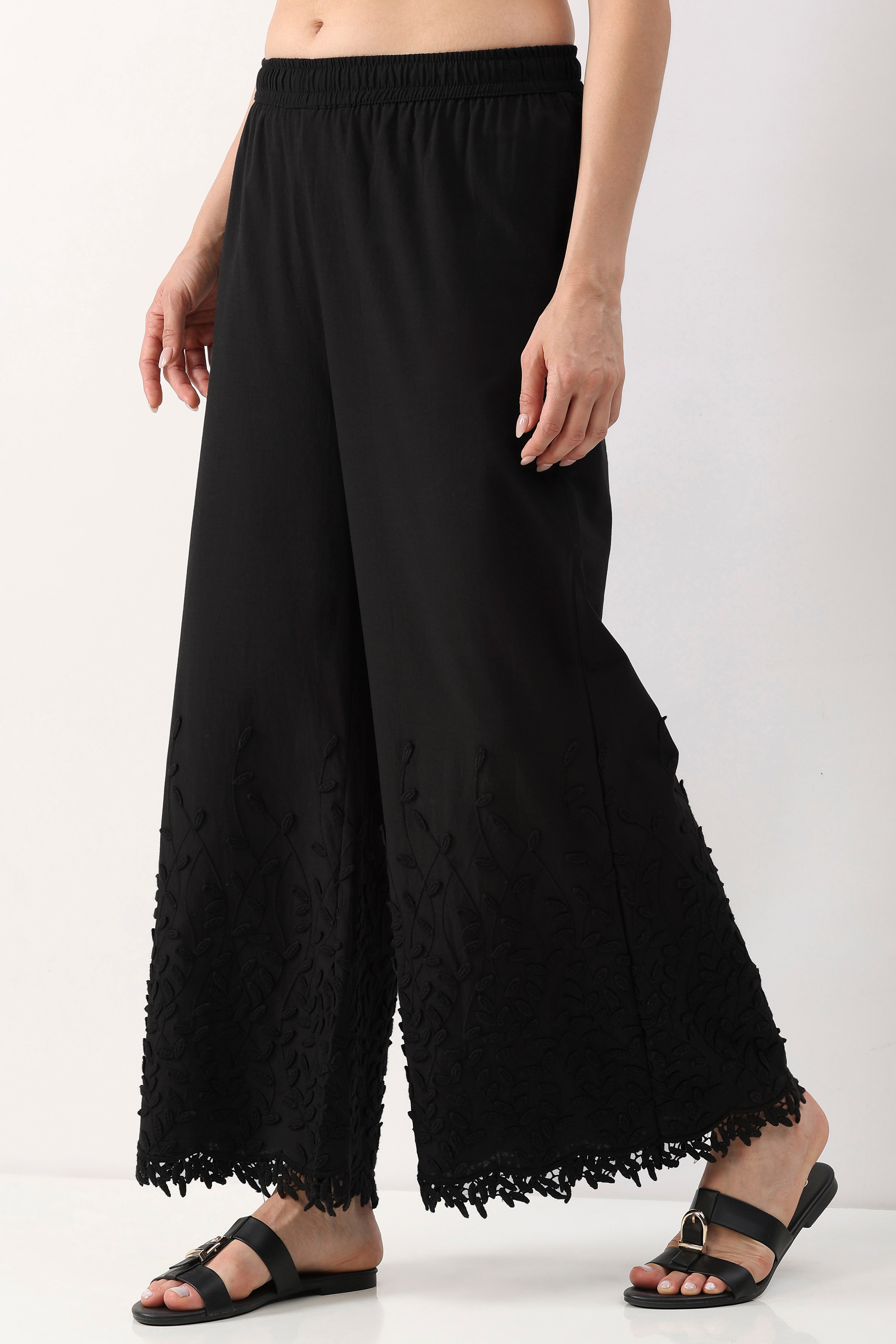 Black Cotton Flared Palazzo image number 2