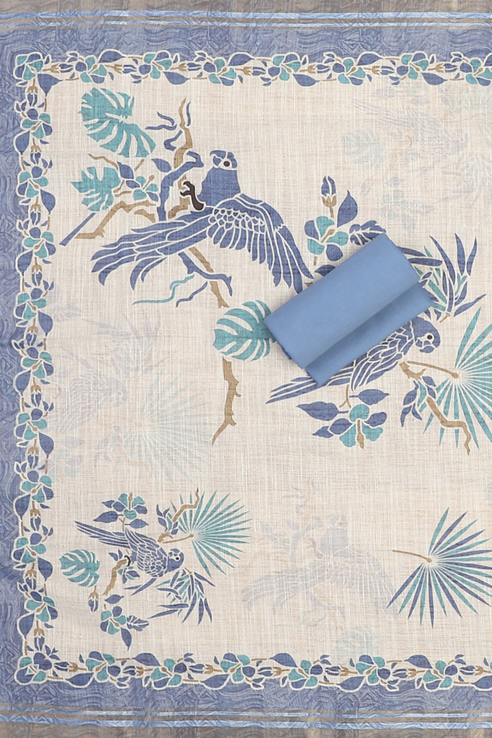 Blue Linen Unstitched Suit Set image number 2