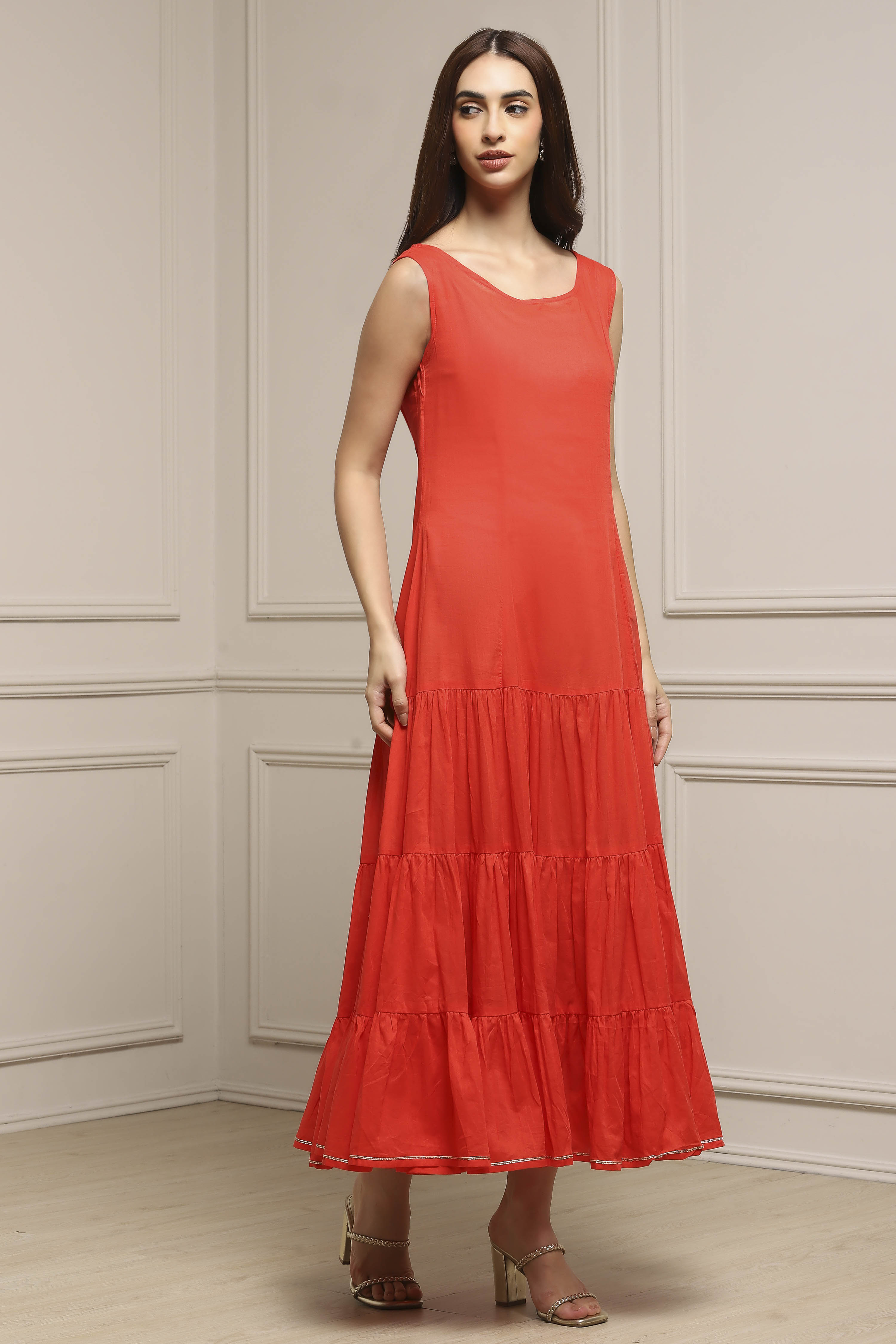 Tomato Red Poly Cotton Printed Kurta Dress image number 6