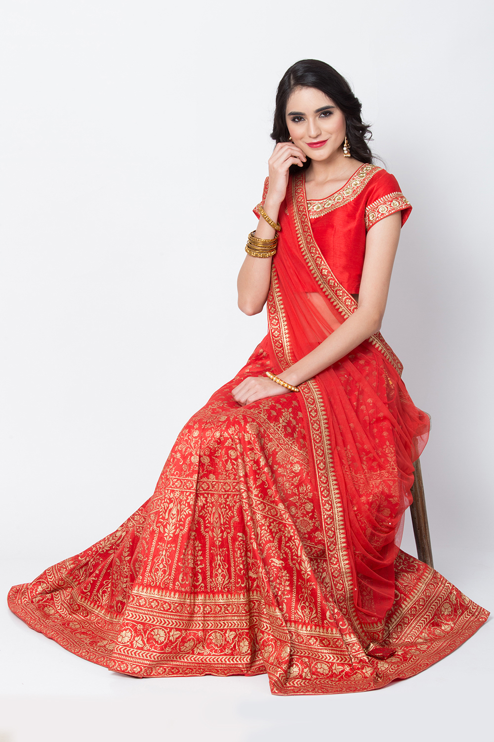 Red Art Silk Lehenga Set image number 2