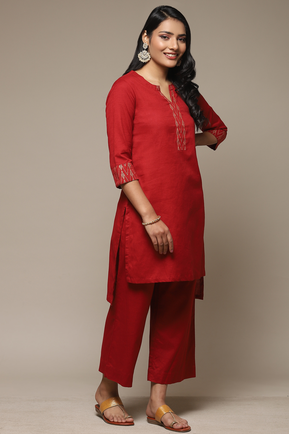 Blue Cotton Blend Straight Kurta Palazzo Suit Set image number 5