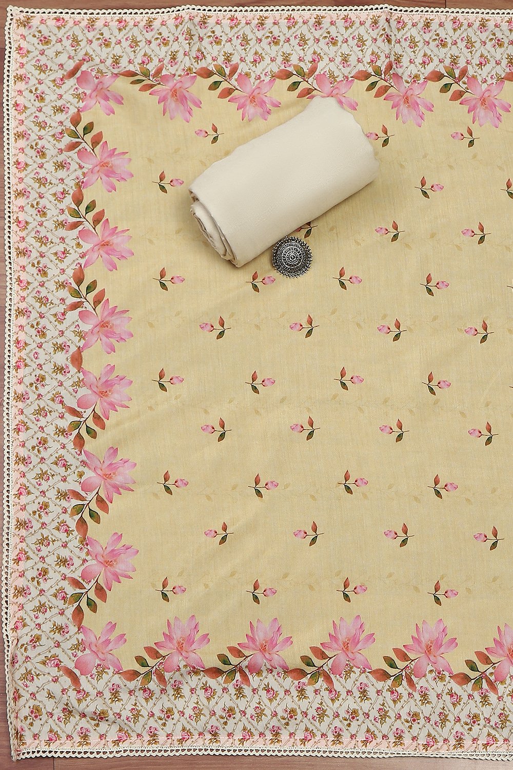 Yellow Muslin Digital Print Unstitched Suit Set image number 3