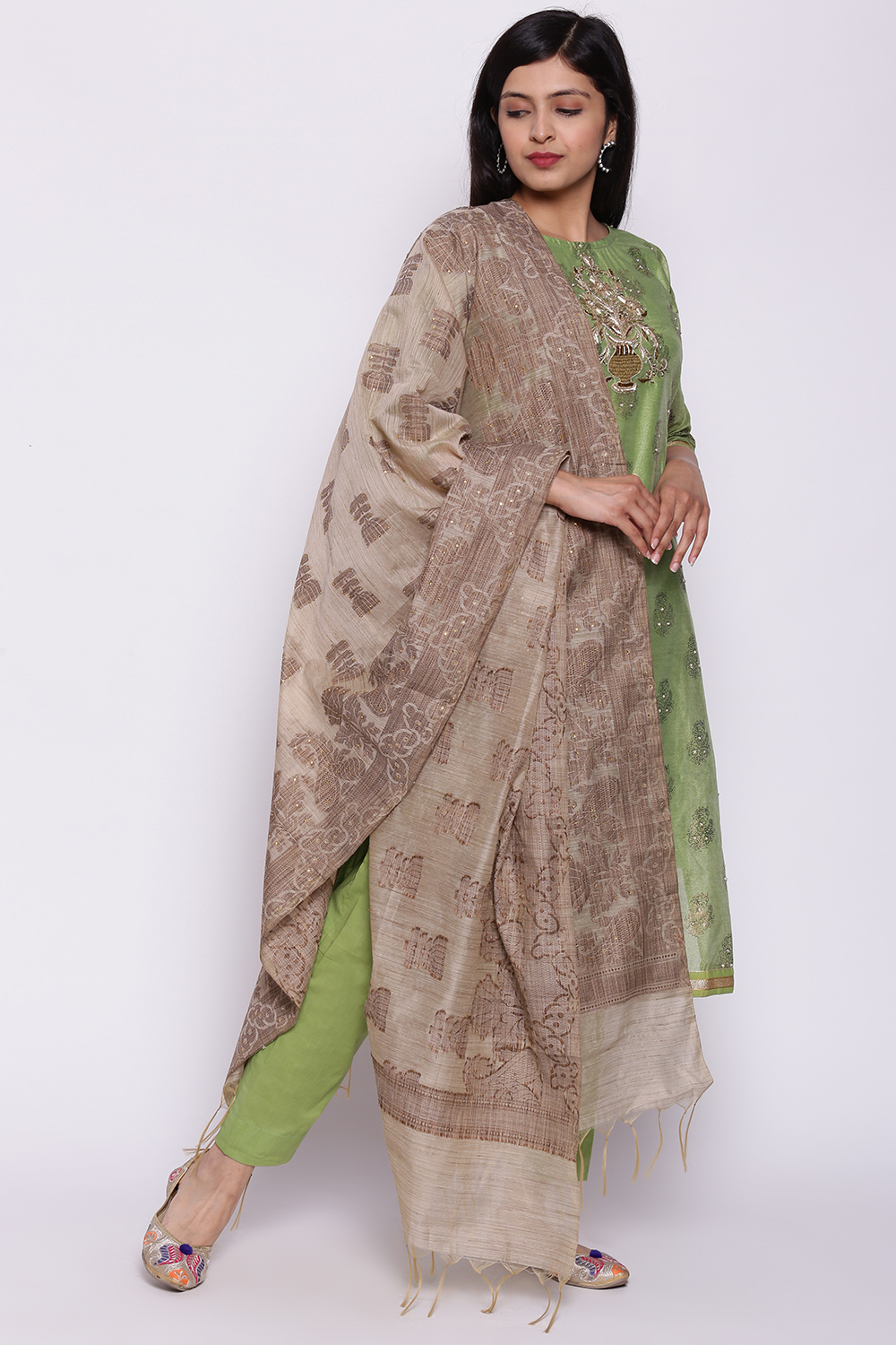 Off White Silk Unstitched Suit Set image number 5