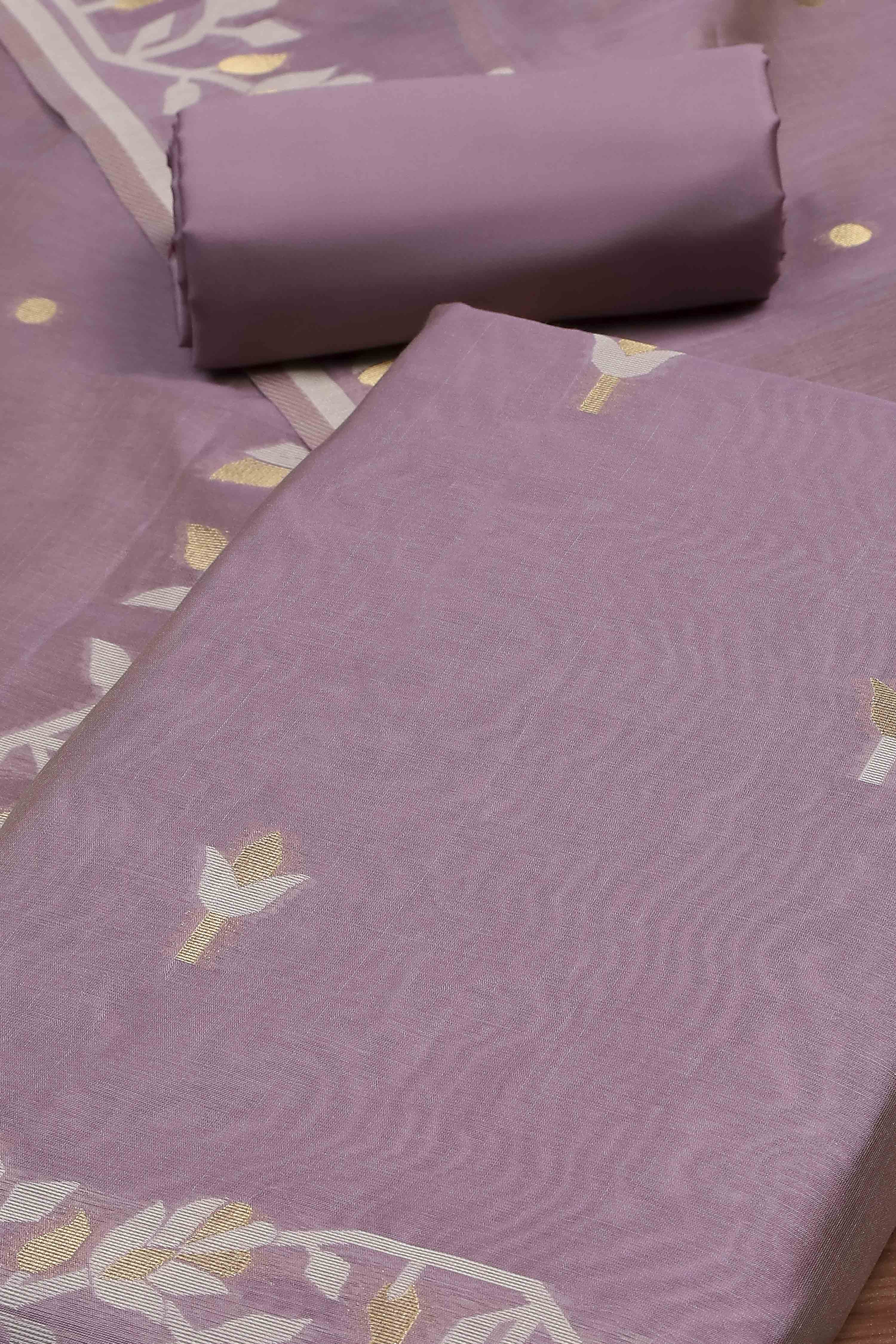 Rust Cotton Jamdani Unstitched Suit Set image number 1