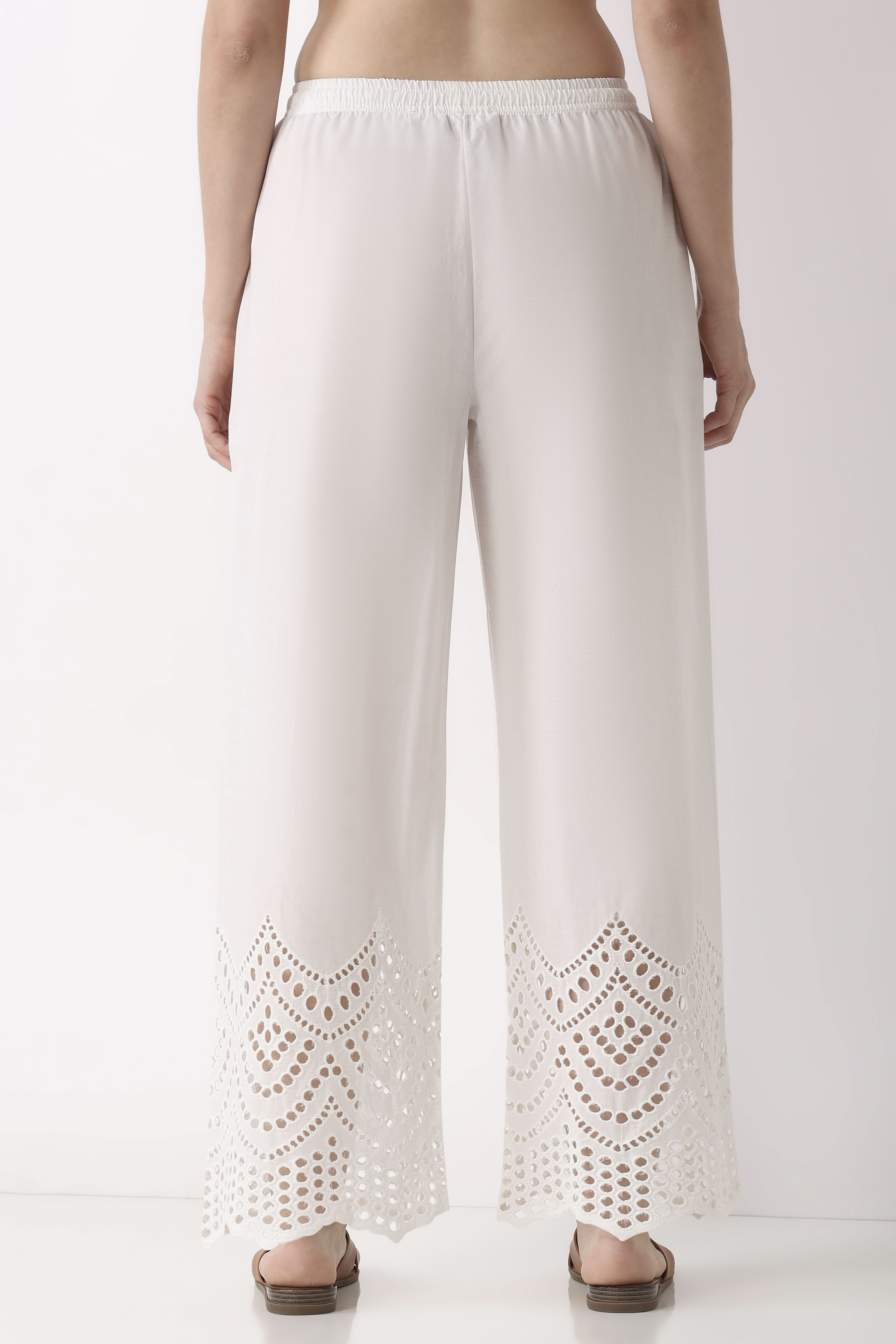 Grey Cotton Straight Palazzos image number 5