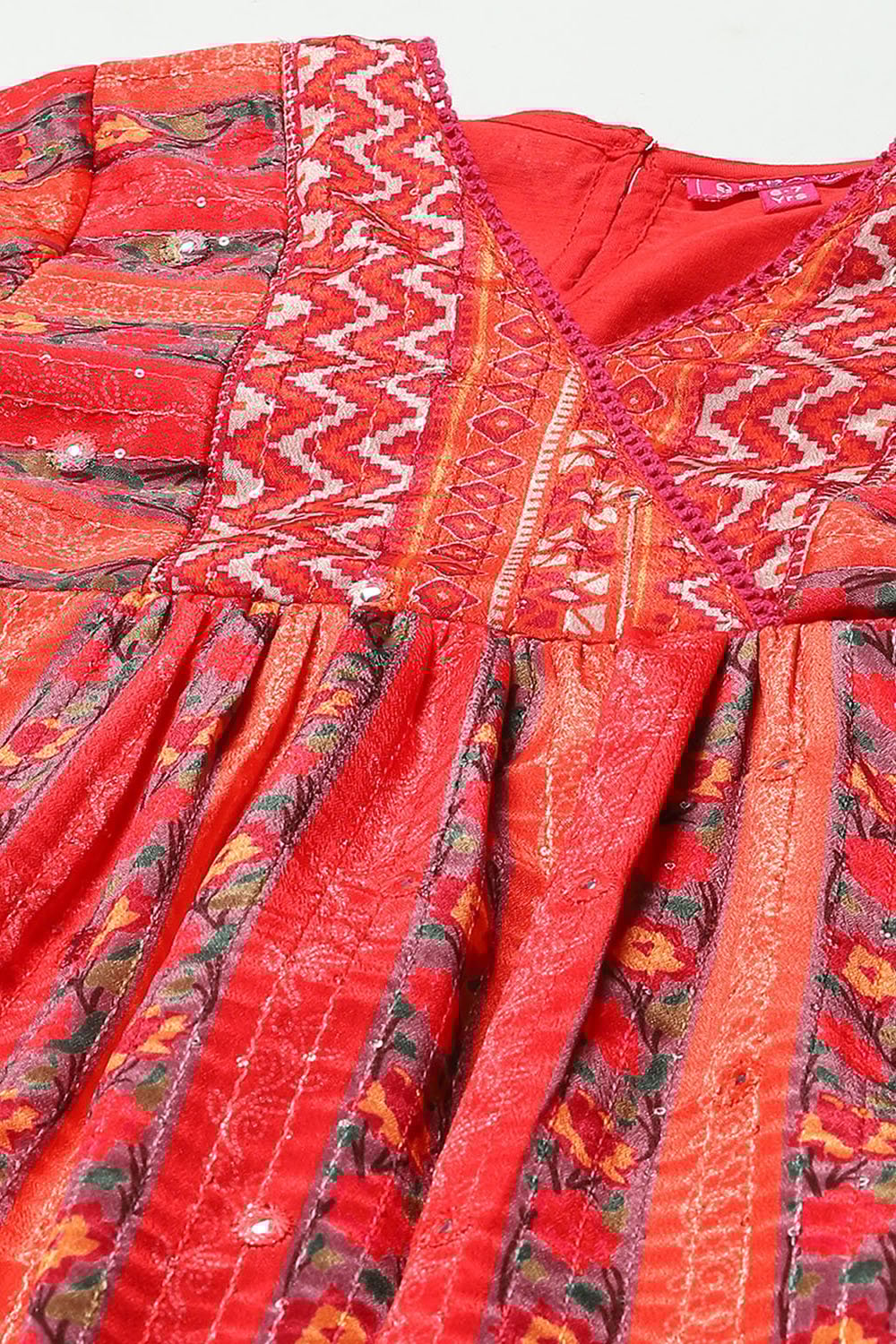 Red Polyester Flared Printed 2 Piece Set image number 1