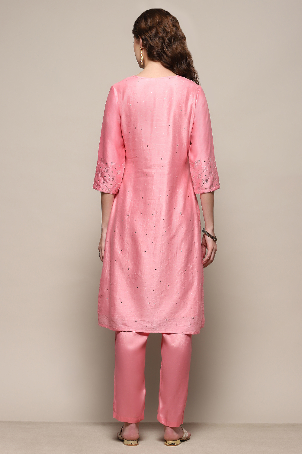 Pink Yard-Dyed Chanderi Kurta & Pants Suit Set image number 5