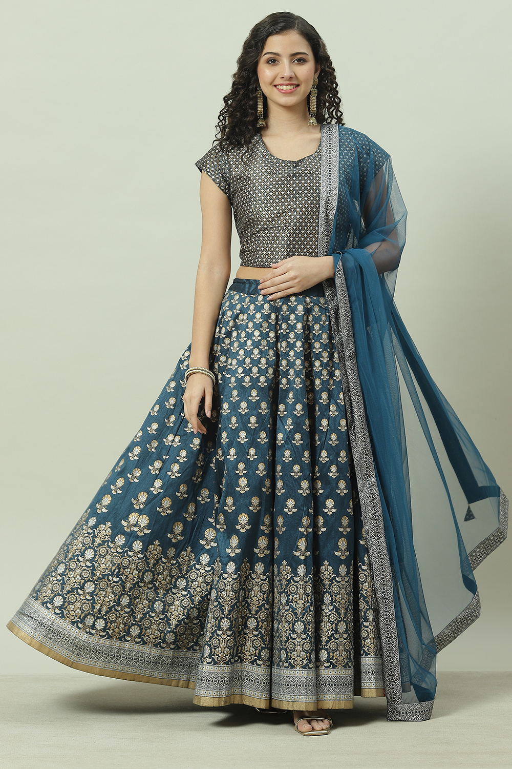 Teal Art Silk Lehenga  Set image number 0