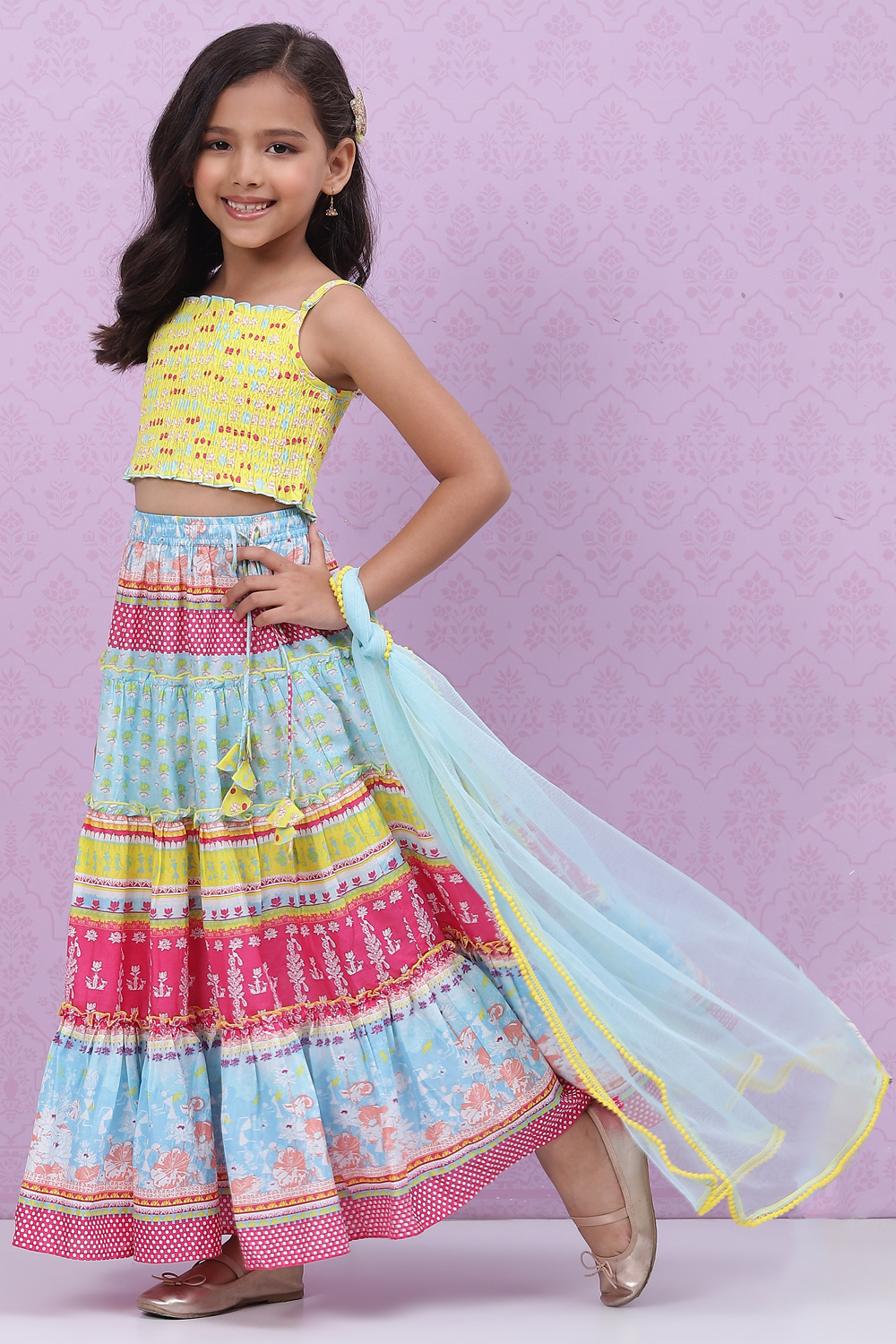 Yellow Cotton Lehenga Set image number 7