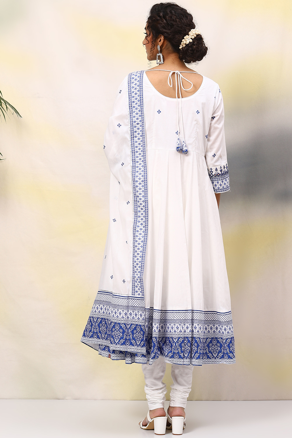 Black Cotton Anarkali Kurta Churidar Suit Set image number 4