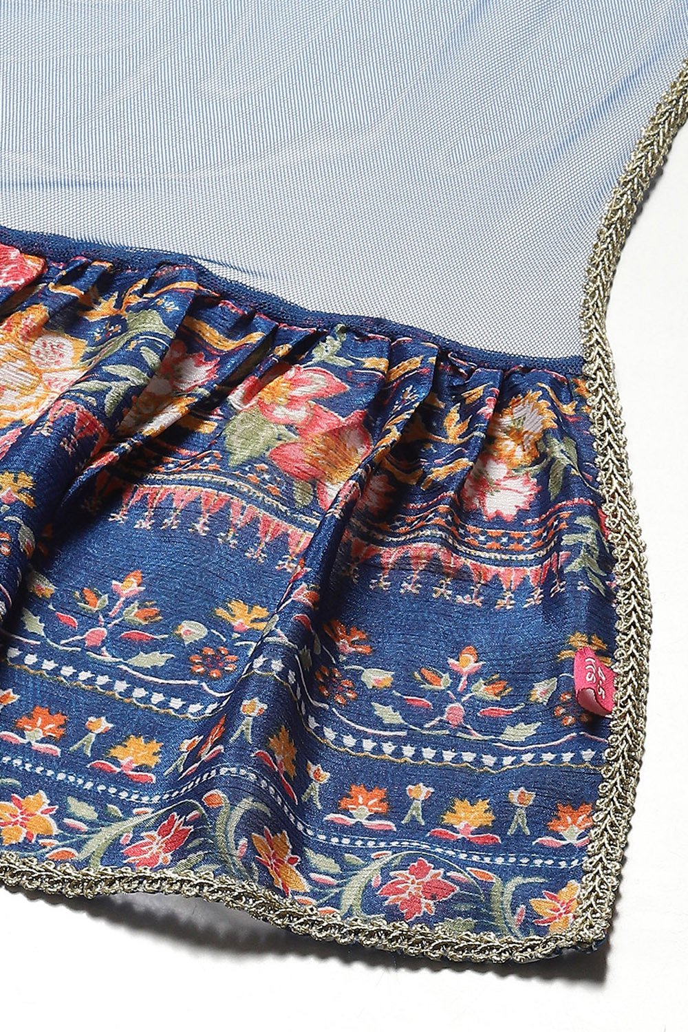 Blue Polyester Gathered Printed Suit Set image number 3