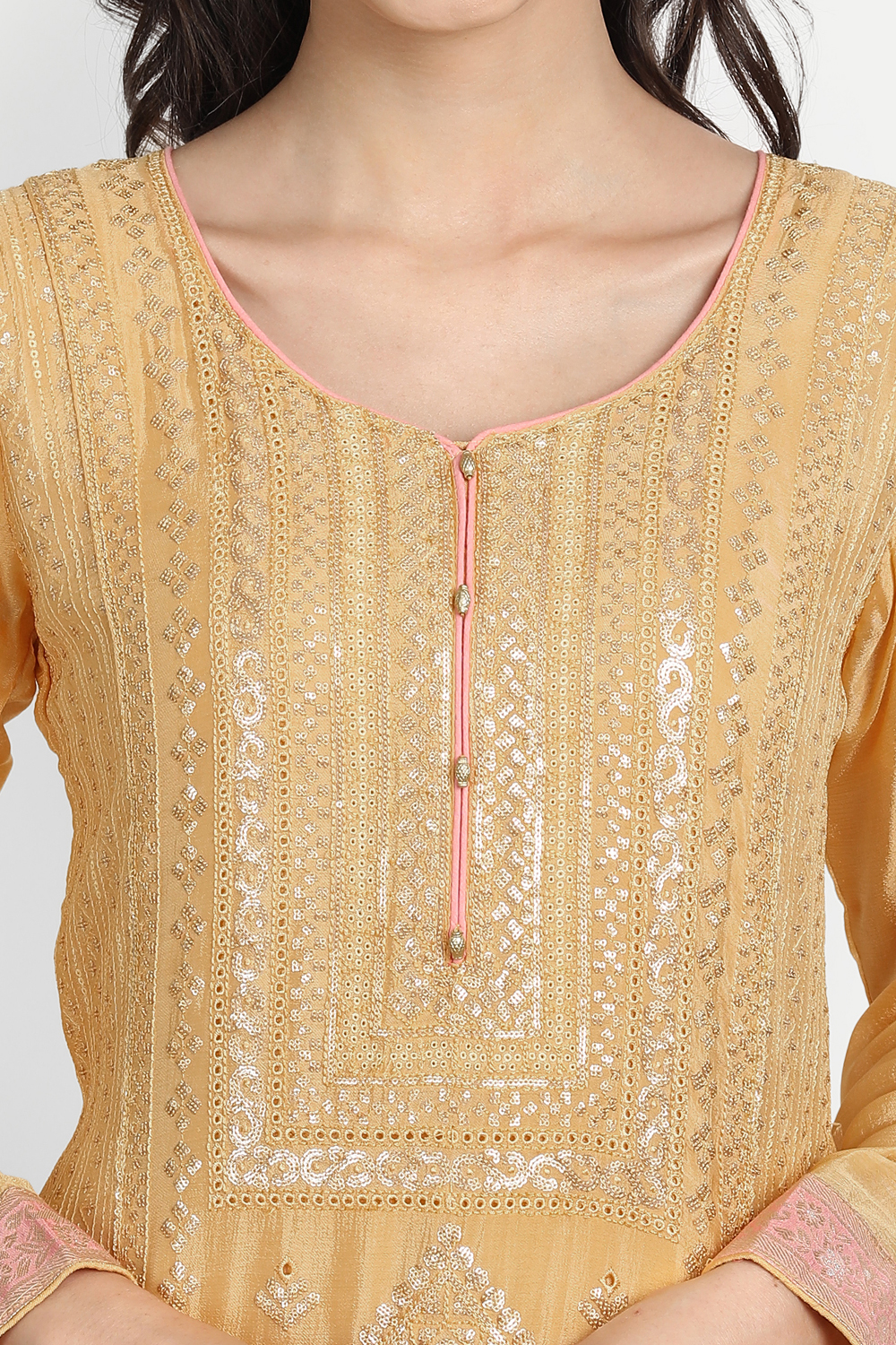 Cream Silk Blend Unstitched Suit Set image number 1