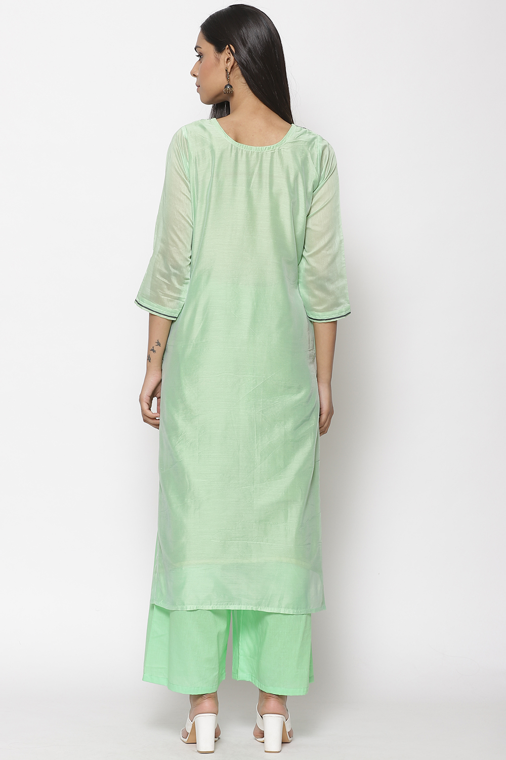 Yellow Chanderi Hand Embroidered Unstitched Suit Set image number 6