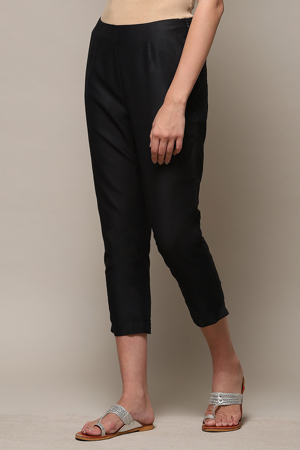 Black Poly Viscose Solid Pant image number 2