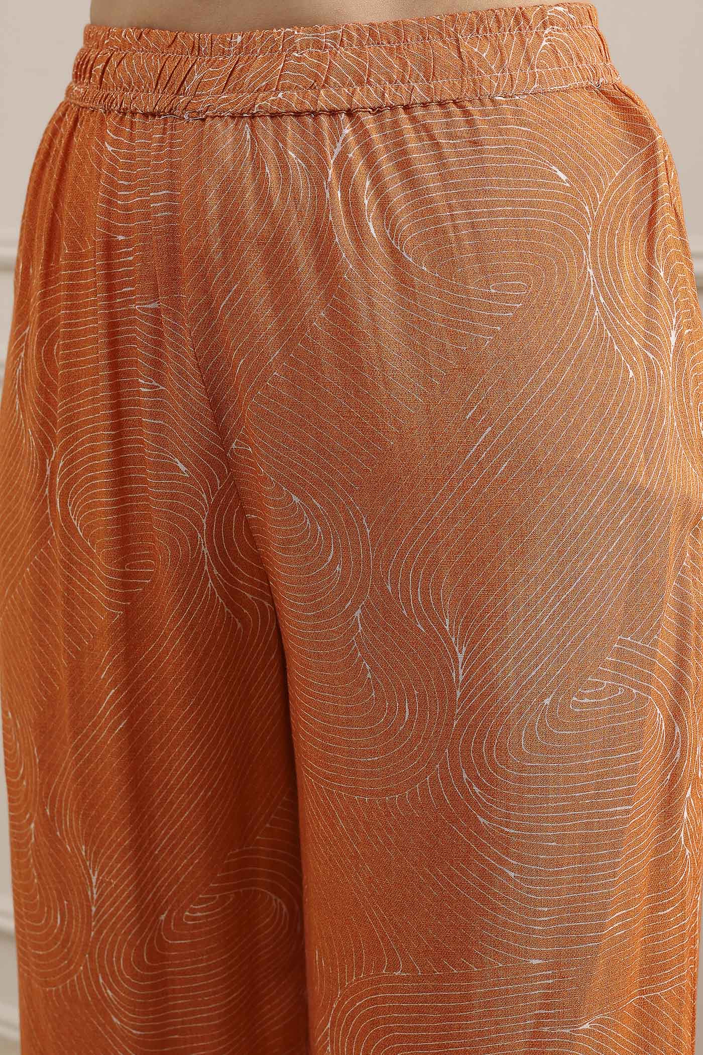 Orange Viscose Rayon Straight Printed Fusion Set image number 2