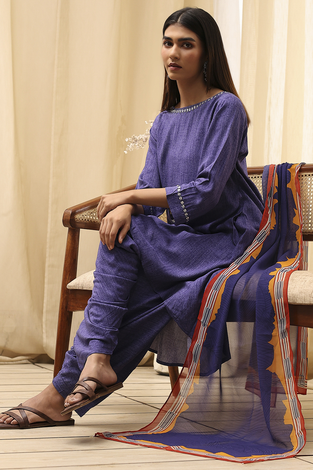 Blue Printed Asymmetric Suit Set image number 1