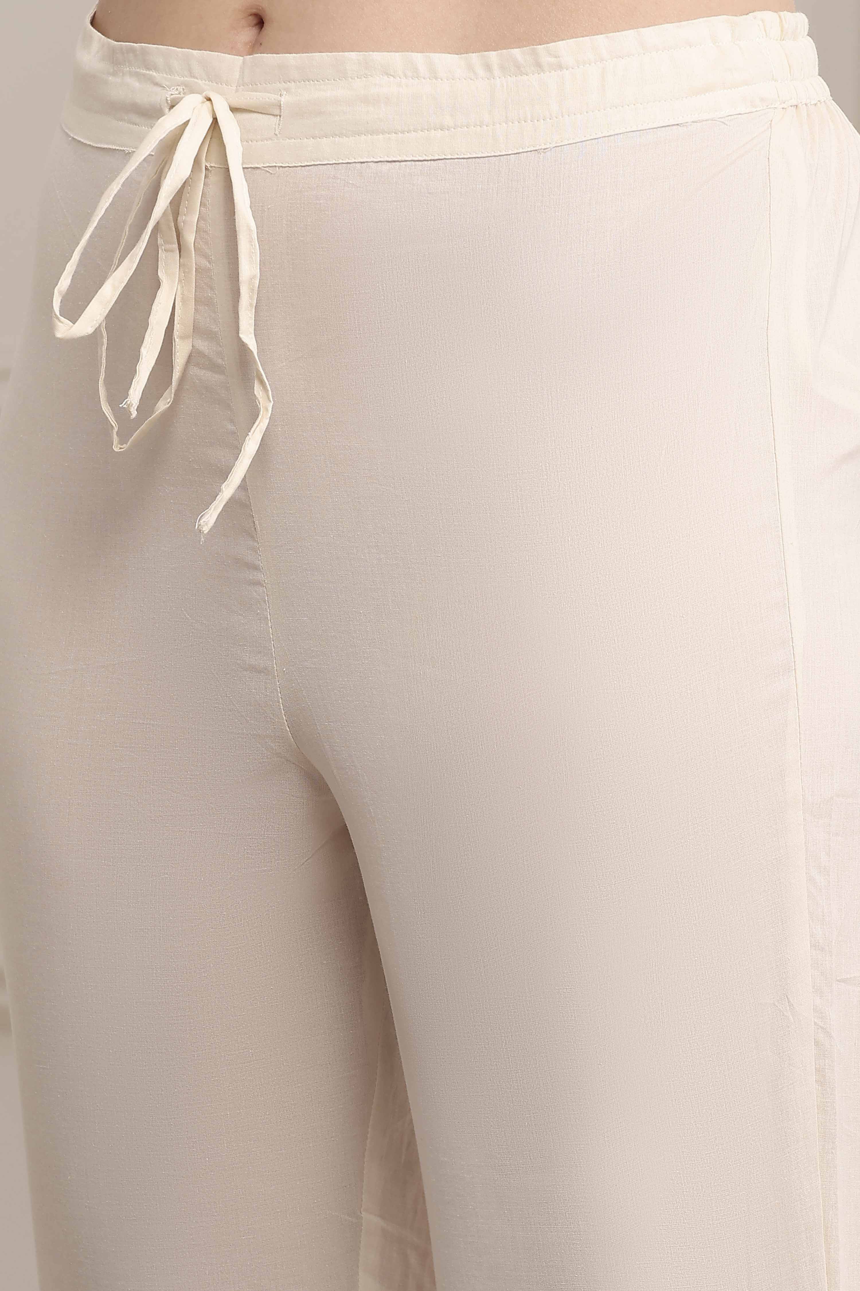 Off White Art Silk Straight Kurta Regular Pant Suit Set image number 2