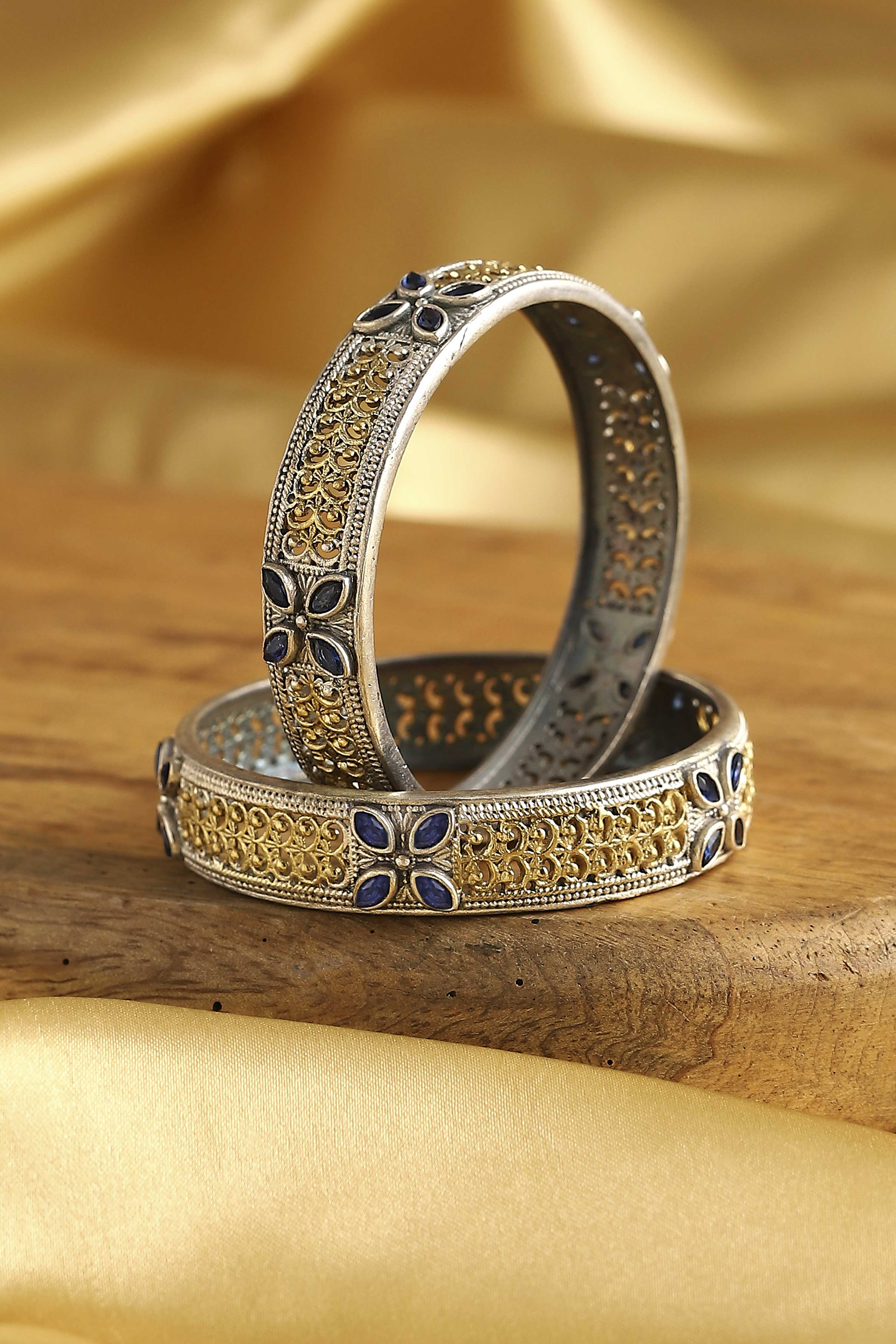 Navy Brass Oxidised Bangles image number 0