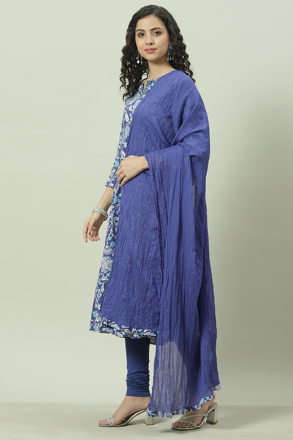 Blue Cotton Kalidar Kurta Churidar Suit Set image number 5