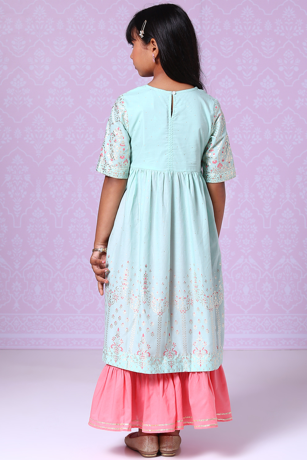 Powder Blue Cotton A-Line Kurta Sharara Suit Set image number 4