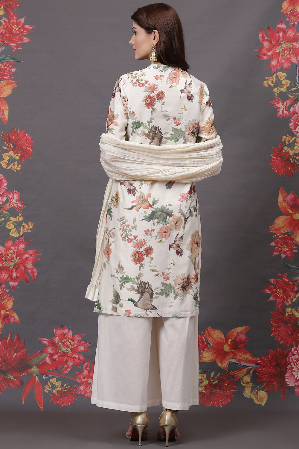 Rohit Bal Off White Cotton Silk Straight Printed Suit Set image number 6