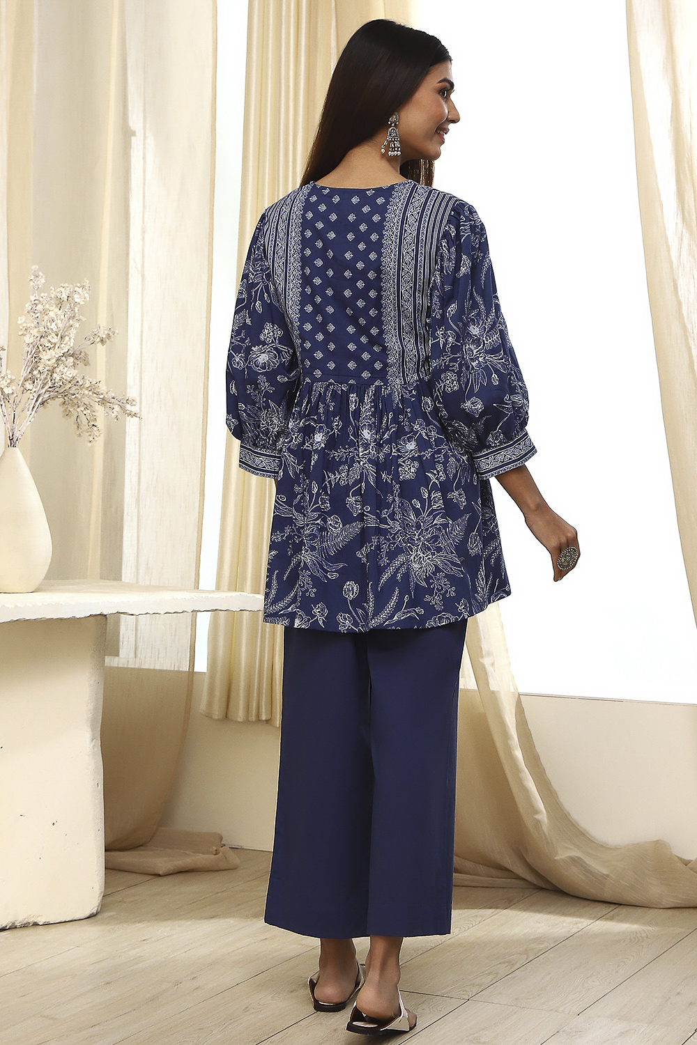 Indigo Pure Cotton Fusion Kurta Set image number 4