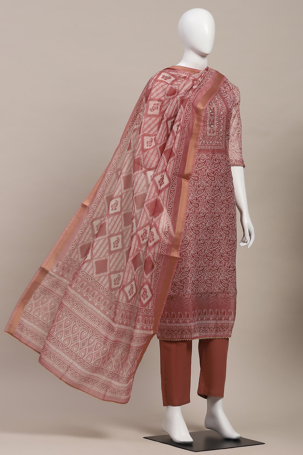 Yellow Chanderi Digital Print Unstitched Suit Set image number 4
