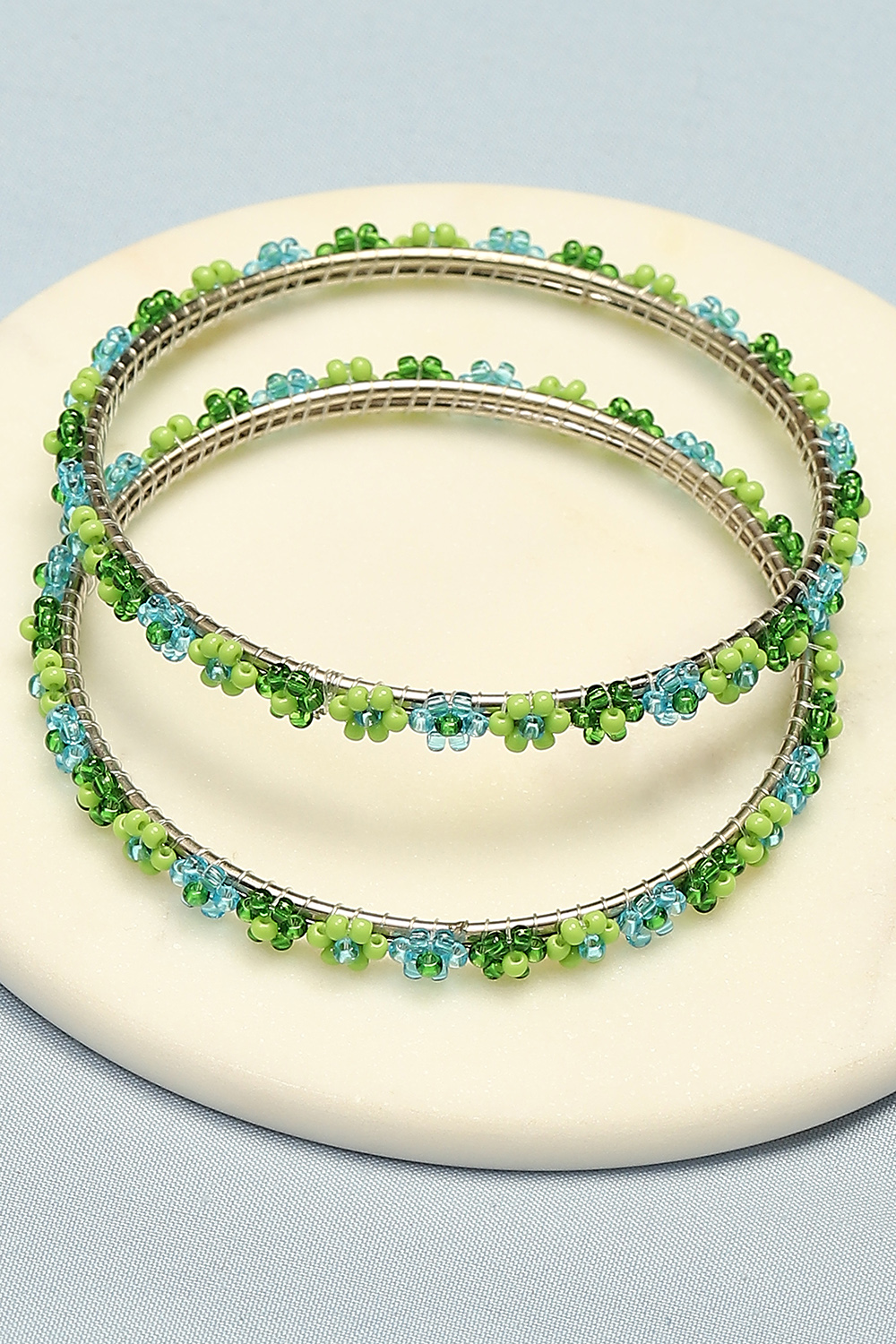 Green & Blue Metal & Beads Kids Bangles image number 0