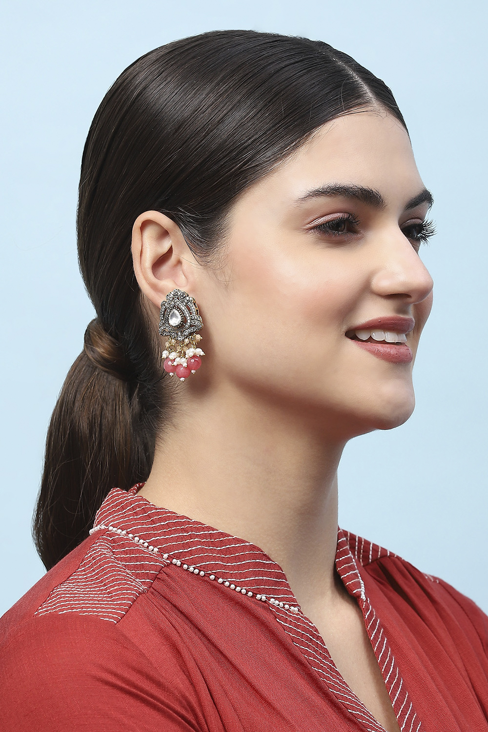 Peach Stone Embellished Earrings image number 1