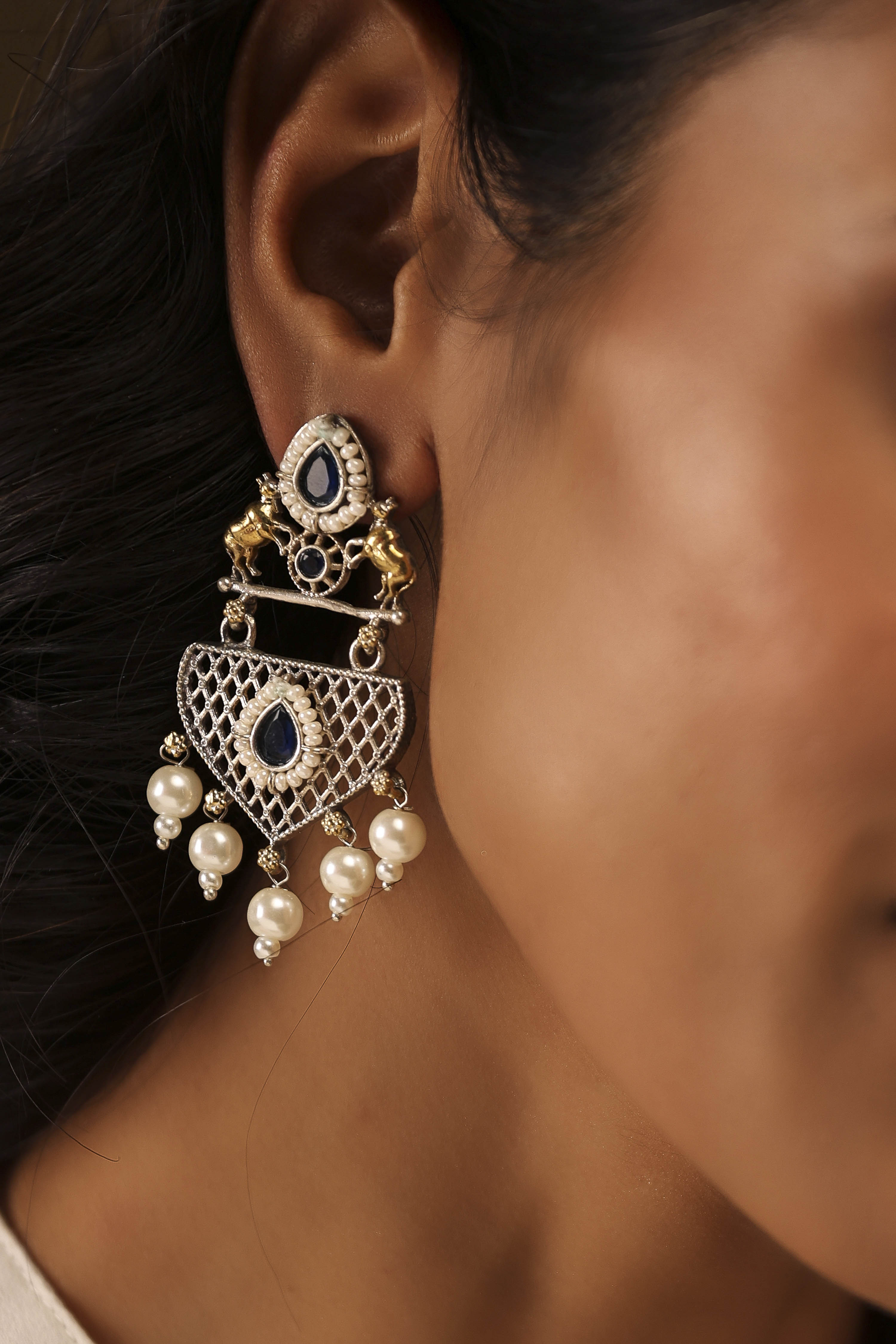 Navy Brass Drop & Danglers image number 1